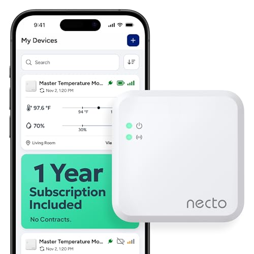 Necto RV Pet Temperature Monitor - No WiFi Required - Remote Power Outage & Temp Sensor with App Alerts. Cellular Monitoring System for Car, Home Safety & Server Room