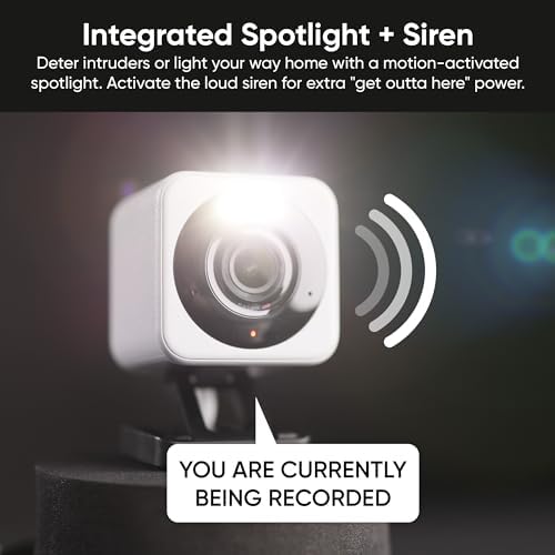 Wyze Cam v4, 2K HD Wi-Fi Smart Home Security Camera, Indoor/Outdoor Use, Pet/Baby Monitor, Motion Activated Spotlight/Siren, Enhanced Color Night Vision, 2-Way Audio, Local/Cloud Storage, Wired
