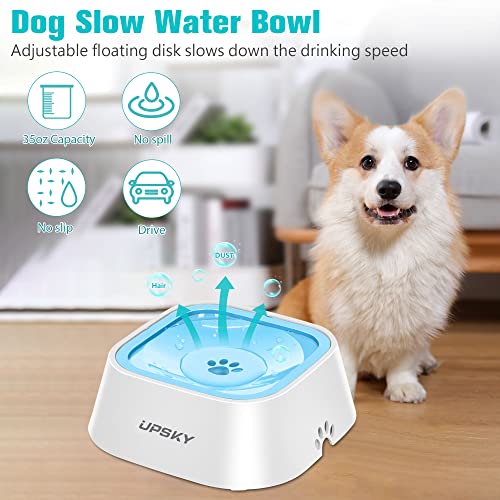 UPSKY No-Spill Pet Water Bowl, Slow Water Feeder, No-Slip Pet Water Dispenser 35oz Feeder Bowl