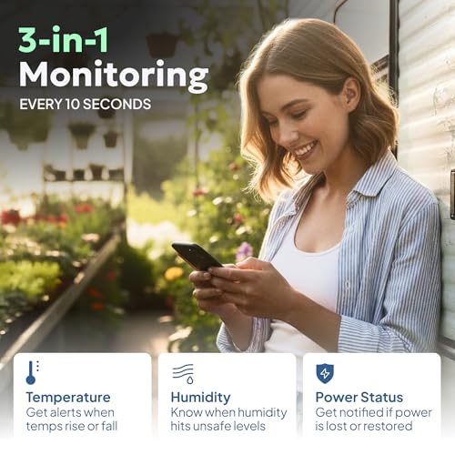 Necto RV Pet Temperature Monitor - No WiFi Required - Remote Power Outage & Temp Sensor with App Alerts. Cellular Monitoring System for Car, Home Safety & Server Room