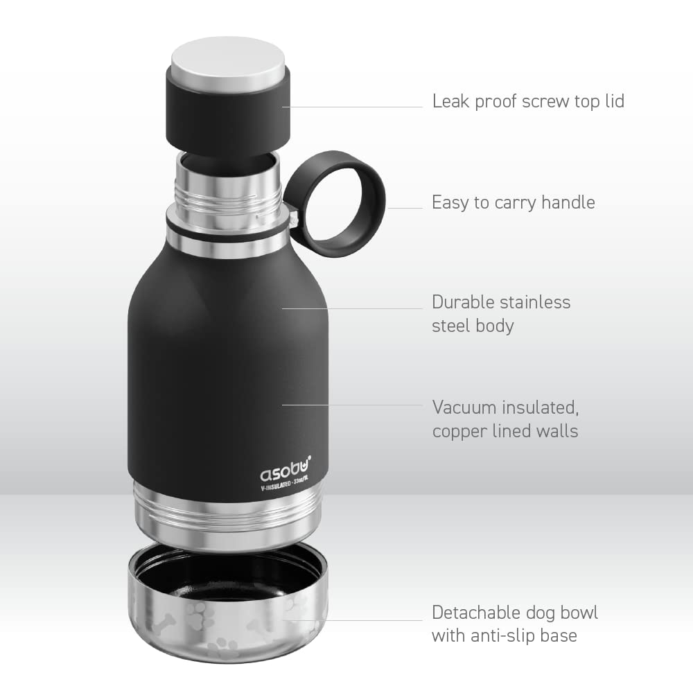 Asobu Buddy Insulated Dog Water Bottle with Storage Bowls