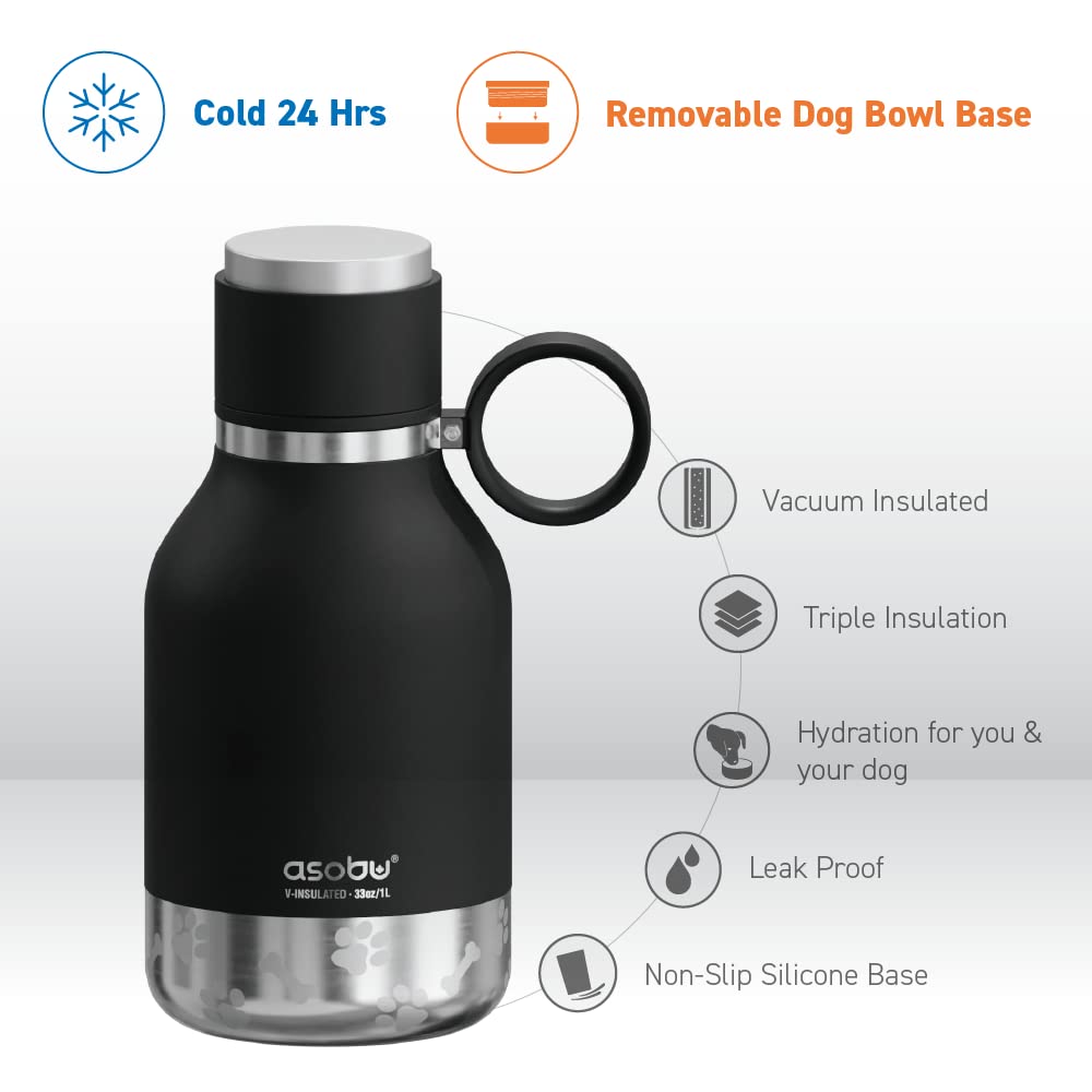Asobu Buddy Insulated Dog Water Bottle with Storage Bowls