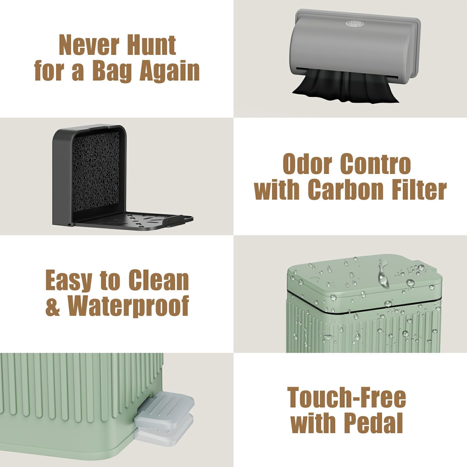 organizelink Dog Poop Trash Can for Outside & Indoor, 5L/1.3Gal Small Pet Waste Bin with Odor Control Carbon Filter, 2-Way Open (Step Pedal & Press Top), Dog Waste Container with Trash Bag Holder