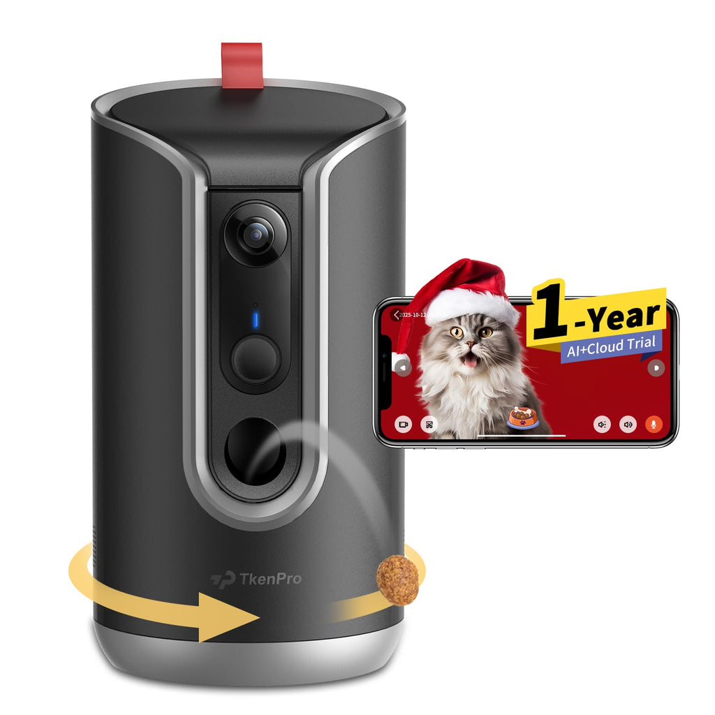 TKENPRO Pet Dog Camera with Treat Dispenser Indoor, Remote Treat Tossing