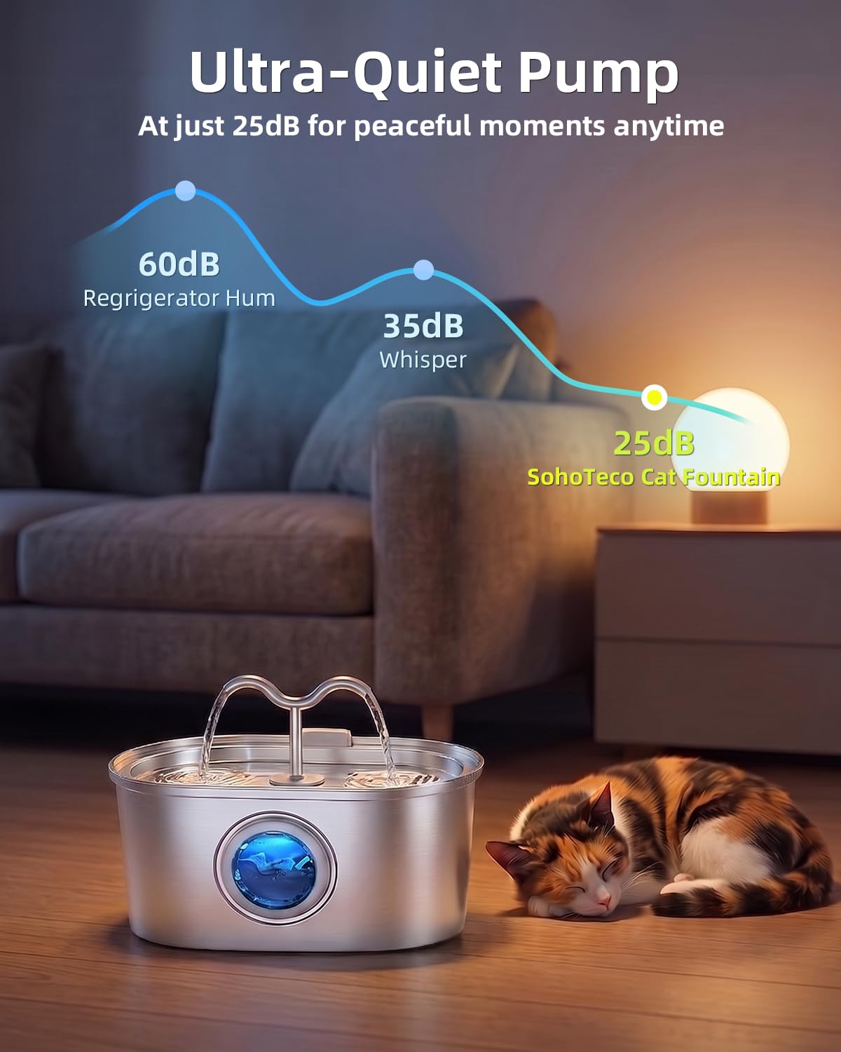 Stainless Steel Cat Water Fountain, 108oz/3.2L Pet Water Fountain for Cats Indoor, with Dual Spouts for Multiple Cats, Ultra-Quiet Automatic Dog Water Dispenser