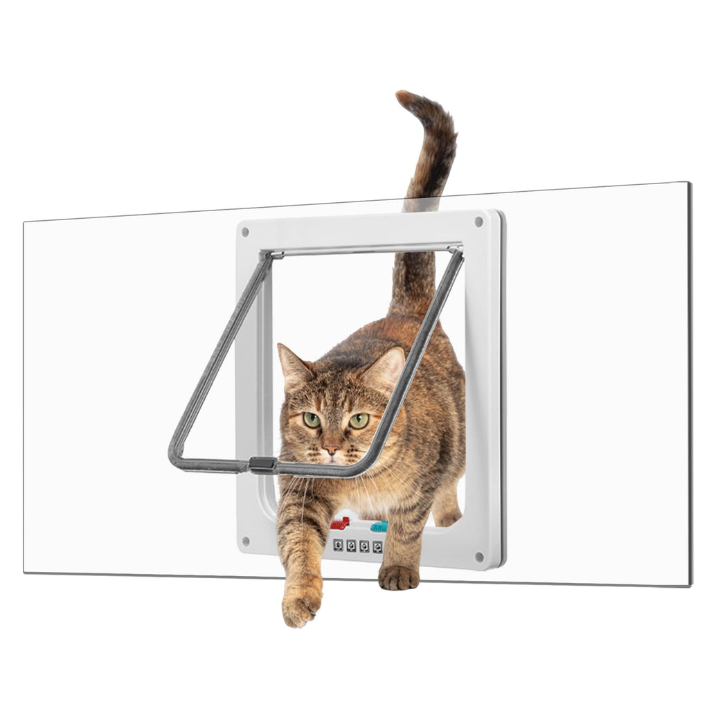 Cat Door for Window, Safety Cat Window with 4 Way Lock, Pet Friendly Window Cat Door Insert, Ease of Installation, Magnetic Closure, Weatherproof Design