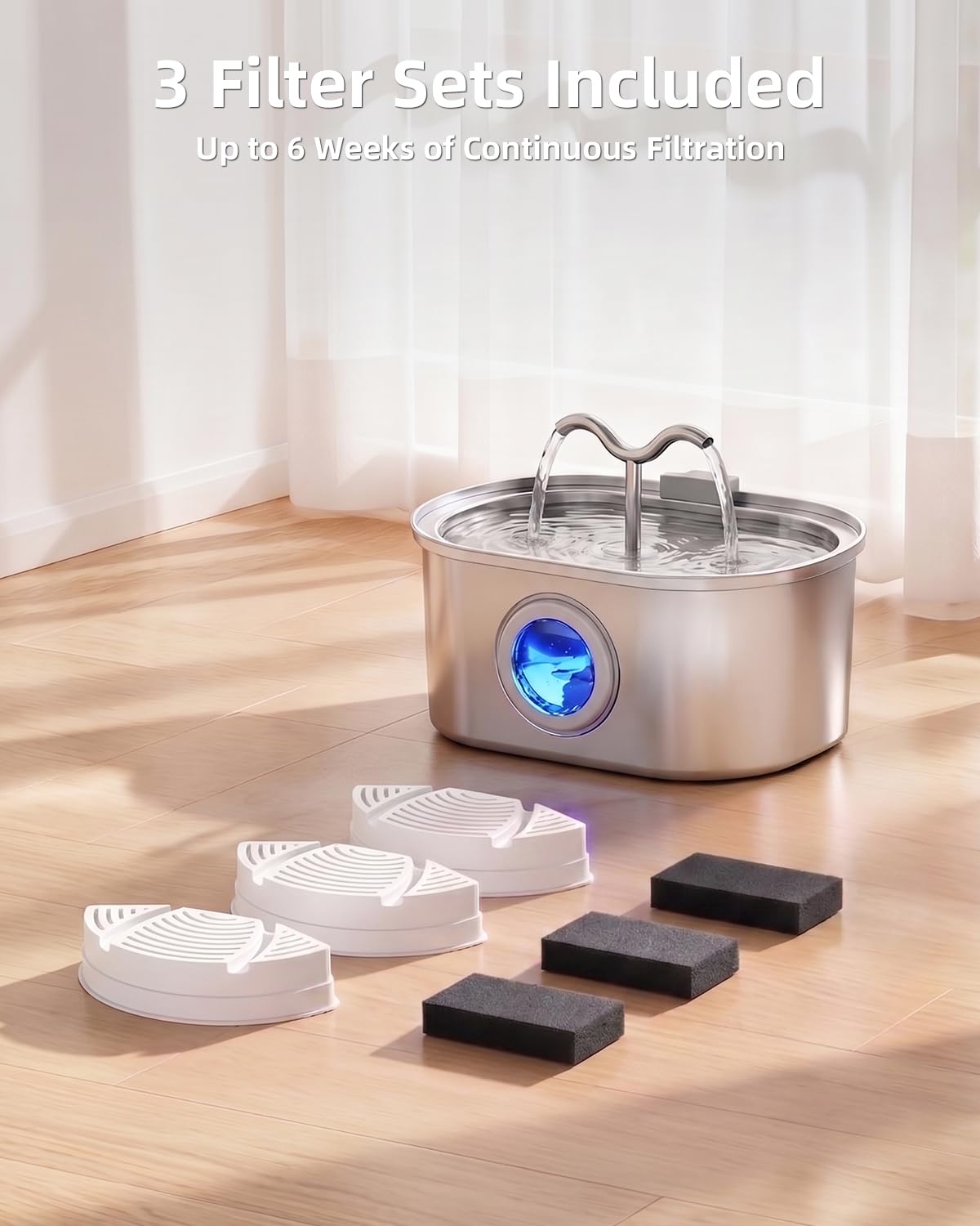 Stainless Steel Cat Water Fountain, 108oz/3.2L Pet Water Fountain for Cats Indoor, with Dual Spouts for Multiple Cats, Ultra-Quiet Automatic Dog Water Dispenser