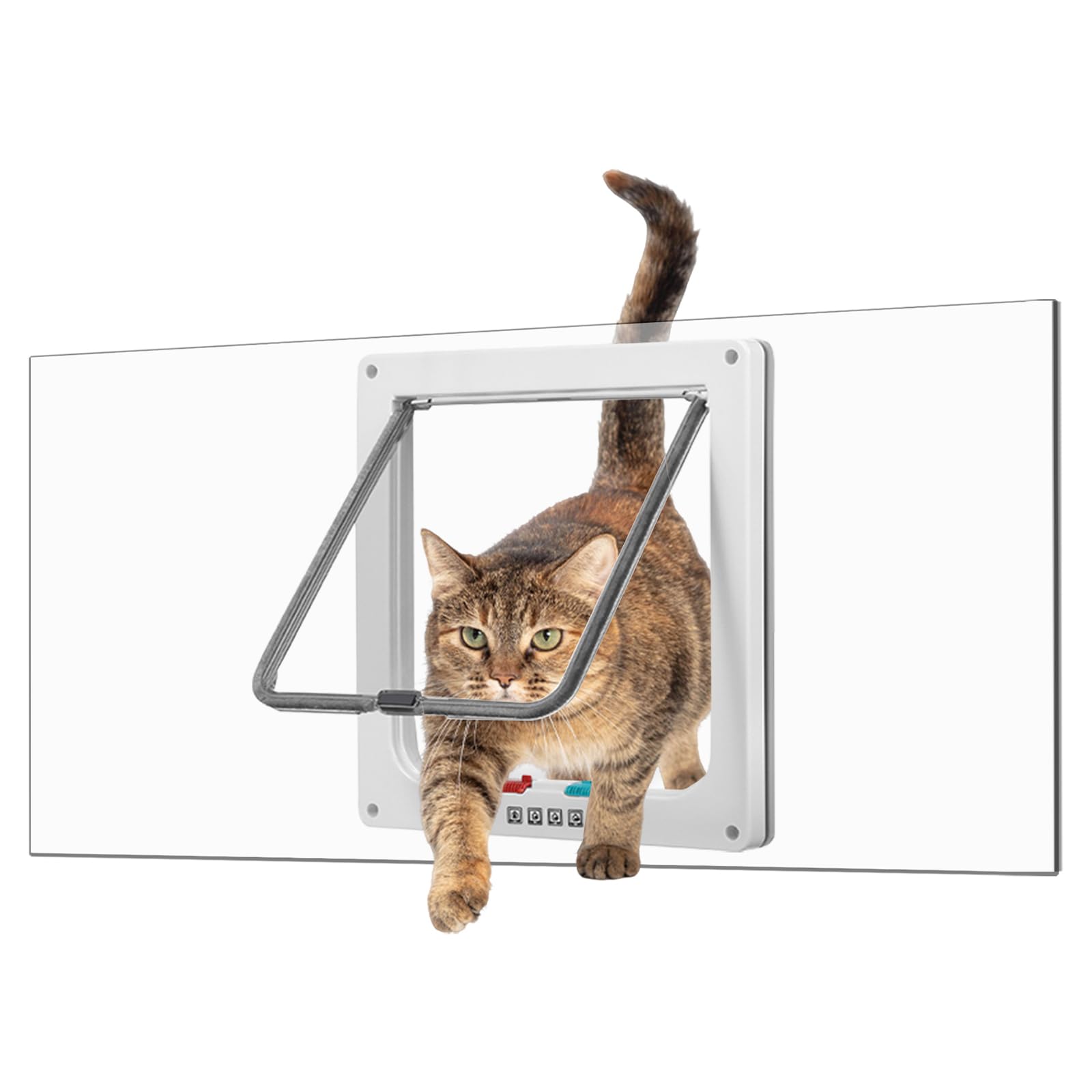 Cat Door for Window, Safety Cat Window with 4 Way Lock, Pet Friendly Window Cat Door Insert, Ease of Installation, Magnetic Closure, Weatherproof Design