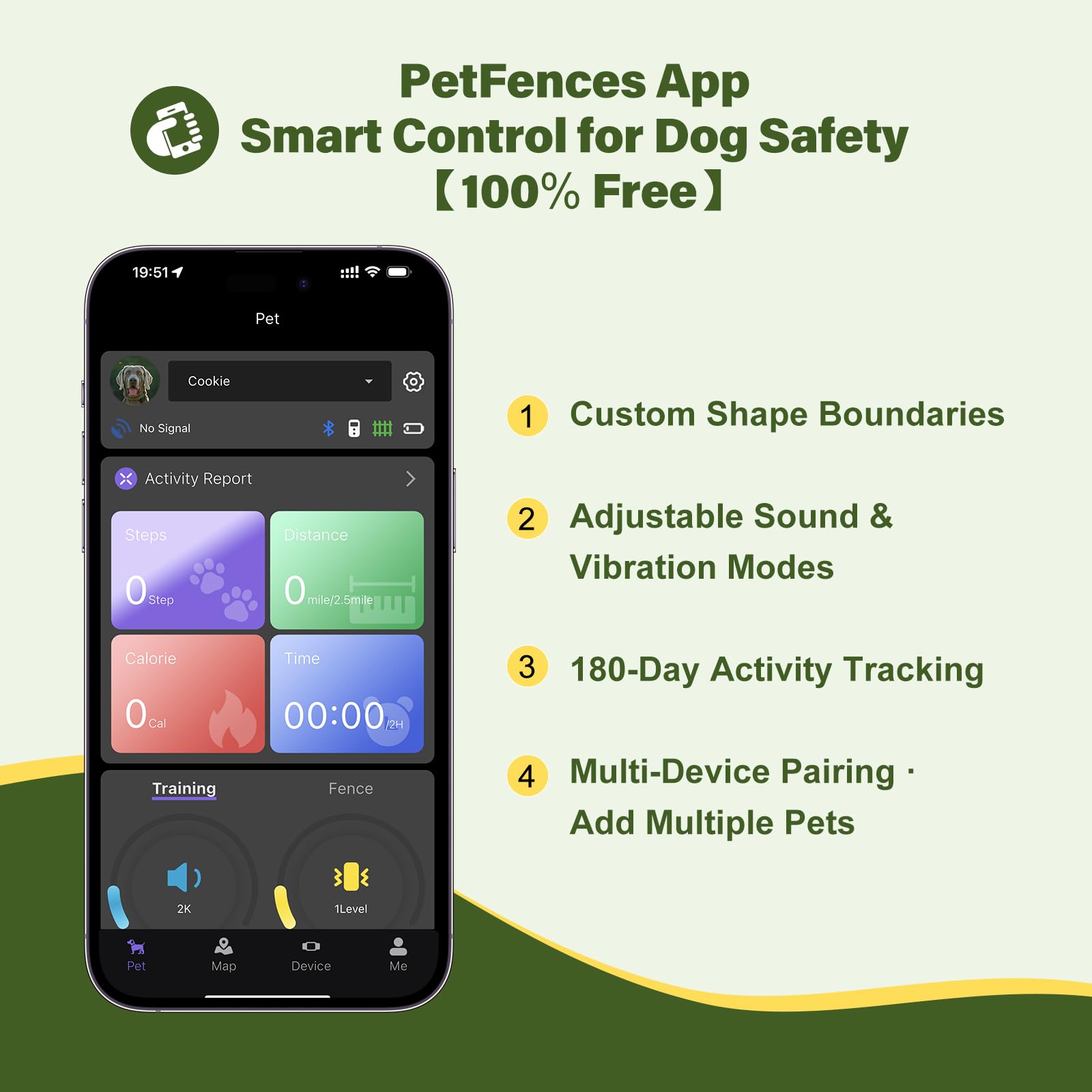 GPS Wireless Dog Collar Fence System - No Monthly Fee App Control, Custom Polygon Boundary & Remote Training, Free Phone Tracker for Up to 5 Pets, Virtual Electric Fence for Dogs