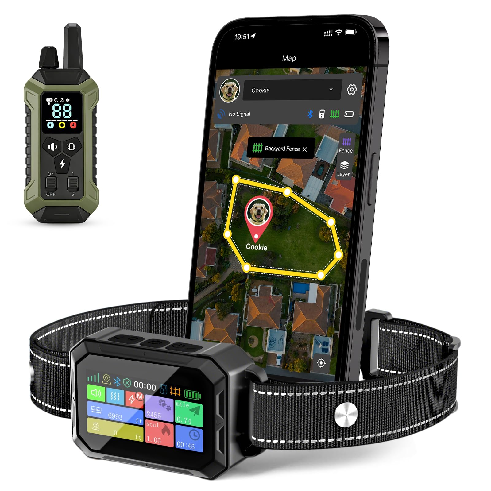 GPS Wireless Dog Collar Fence System - No Monthly Fee App Control, Custom Polygon Boundary & Remote Training, Free Phone Tracker for Up to 5 Pets, Virtual Electric Fence for Dogs