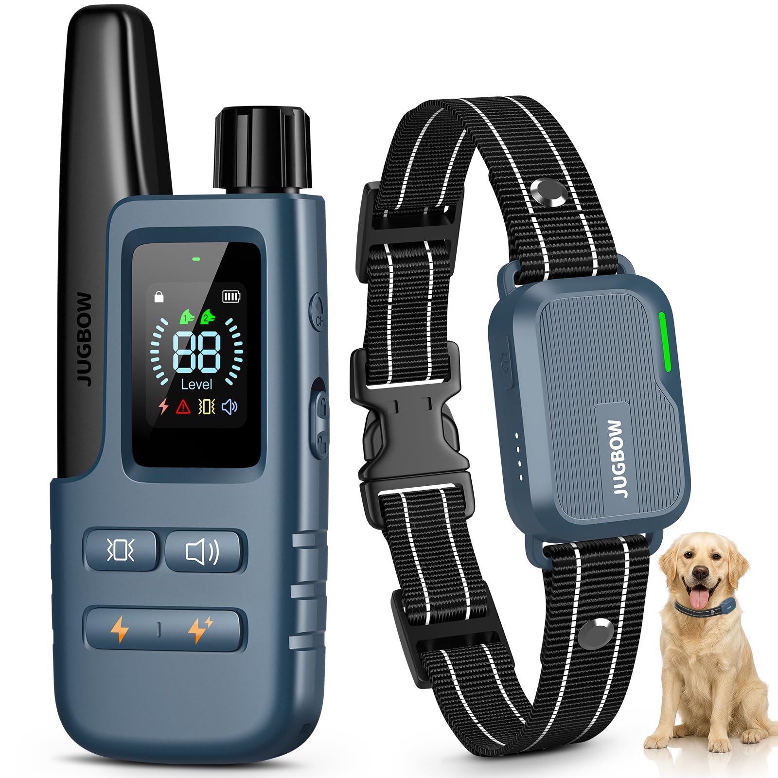 Jugbow Dog Shock Collar - 4500FT Dog Training Collar with Remote, IPX8 Waterproof Electric Dog Collar with 4 Training Modes, Security Lock, Rechargeable eCollar for 10-120lbs Small Medium Large Dogs