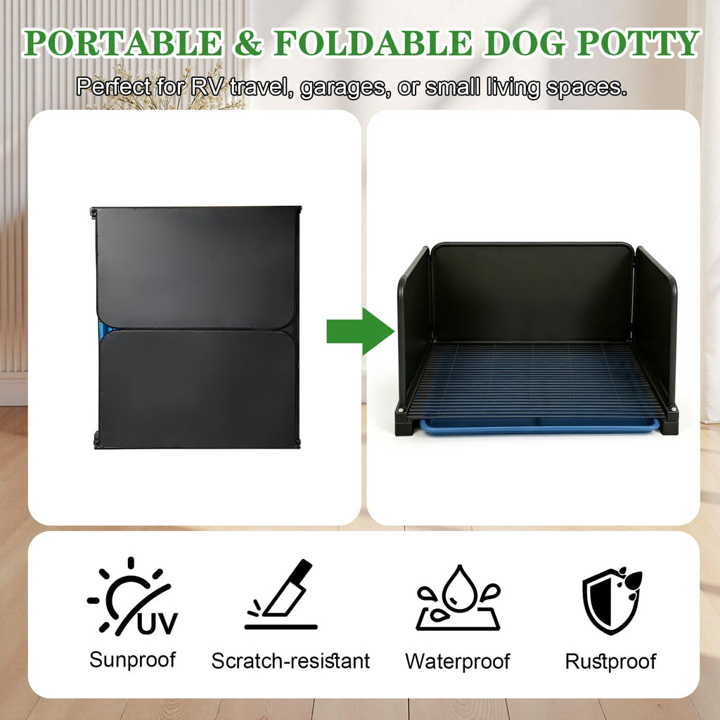 Waxgamo Portable Dog Potty with Tray & Splash Guard, Foldable Indoor Dog Litter Box with Artificial Grass, No Assembly Dog Potty Grass Pad for Male Dogs, Puppy & Small Pets, Easy Clean Dog Bathroom