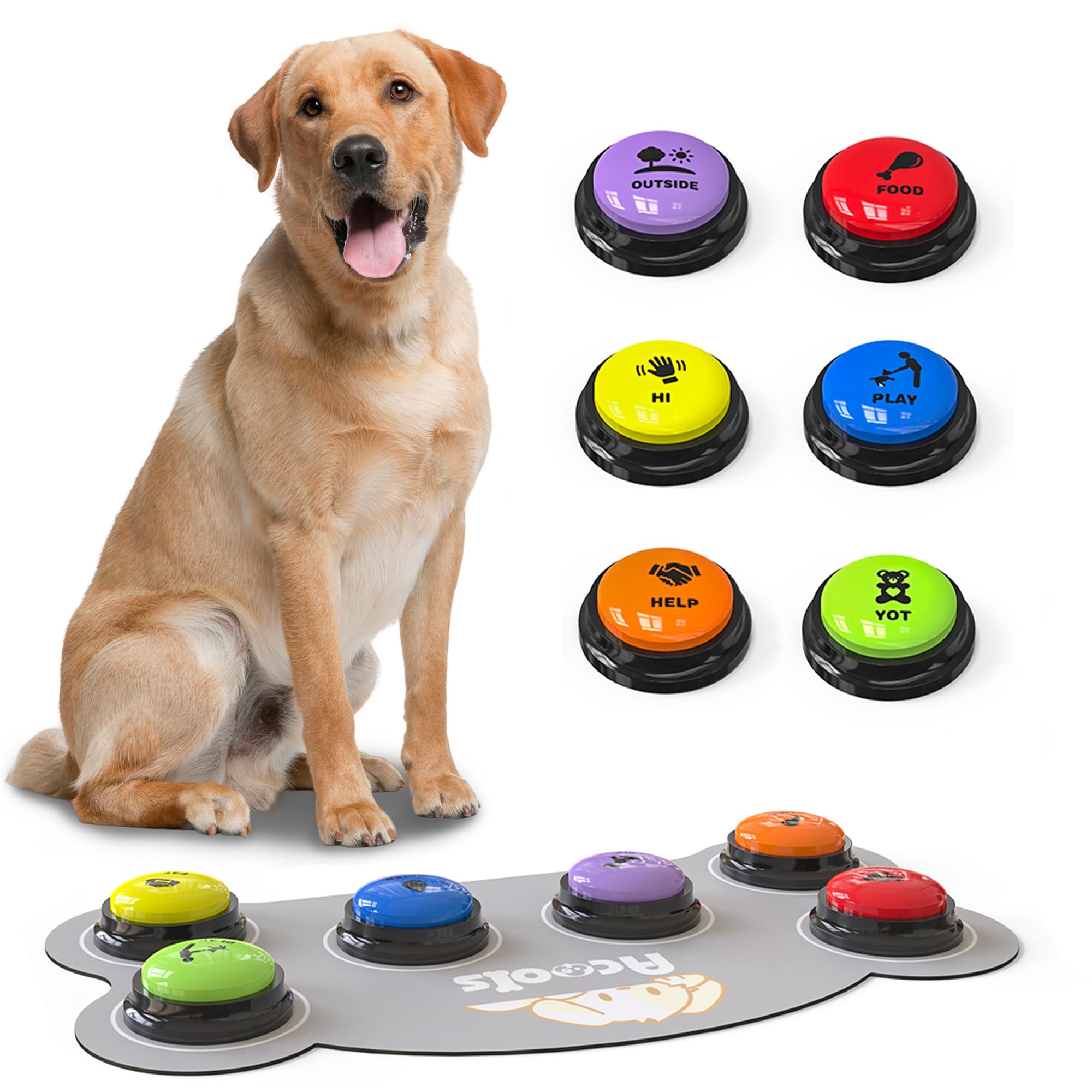 Acools Dog Communication Buttons with 30s Voice Recording, Waterproof Anti-Slip Mat & Scene Stickers