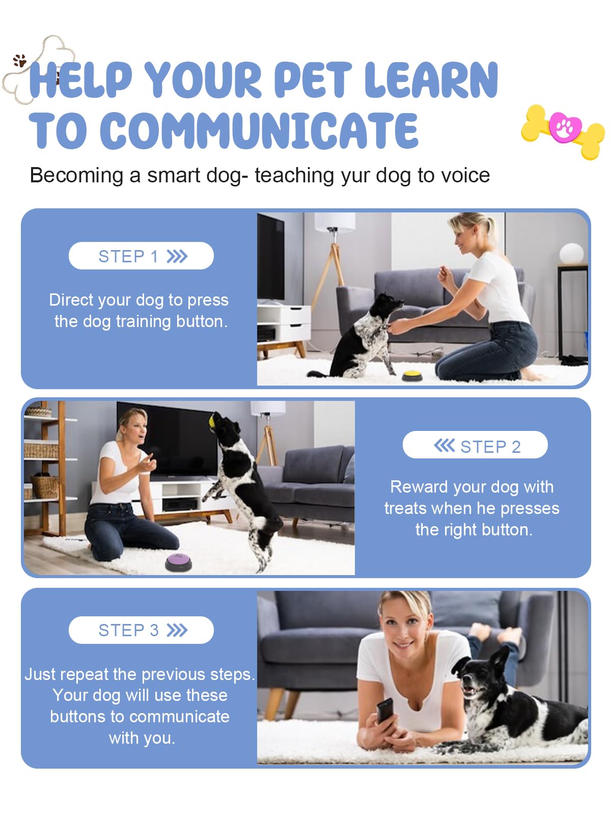 Acools Dog Communication Buttons with 30s Voice Recording, Waterproof Anti-Slip Mat & Scene Stickers
