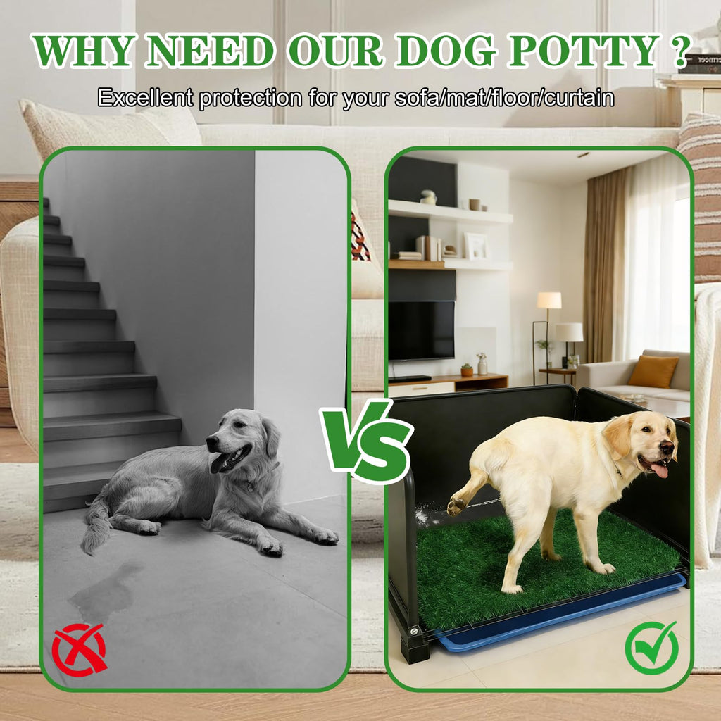 Waxgamo Portable Dog Potty with Tray & Splash Guard, Foldable Indoor Dog Litter Box with Artificial Grass, No Assembly Dog Potty Grass Pad for Male Dogs, Puppy & Small Pets, Easy Clean Dog Bathroom