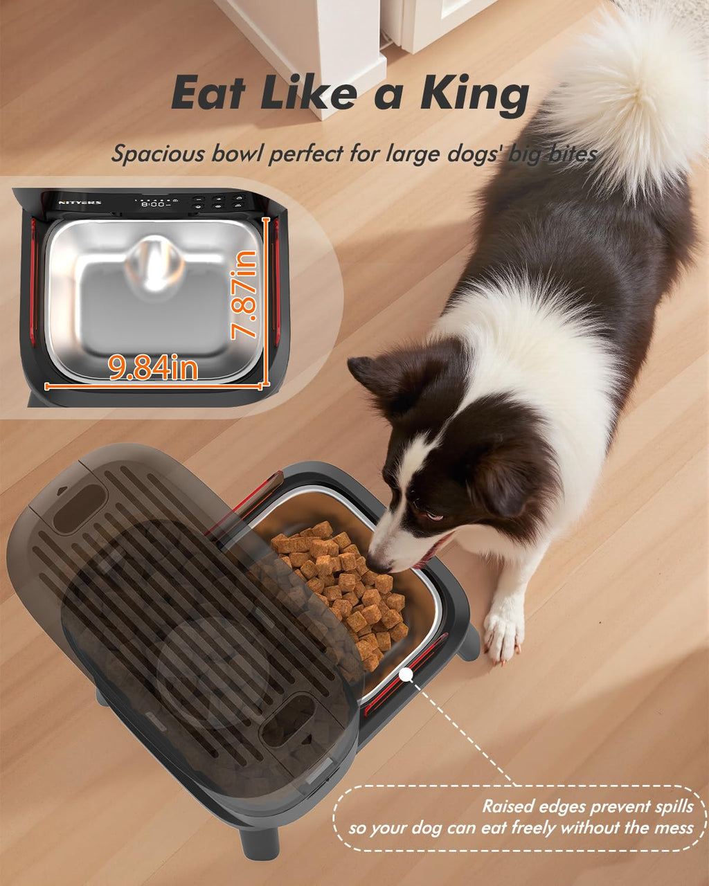 Automatic Dog Feeder for Large Breed - 15L/ 63 Cups Anti-Clog Dog Food Dispenser for 2-23mm Kibble, Elevated Stand, Large Food Tray, Dual Power, Keeps Fresh