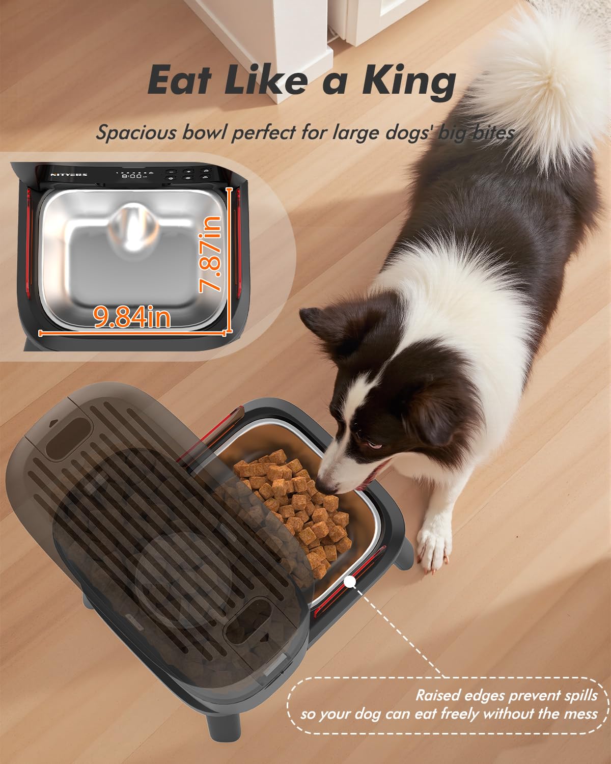Automatic Dog Feeder for Large Breed - 15L/ 63 Cups Anti-Clog Dog Food Dispenser for 2-23mm Kibble, Elevated Stand, Large Food Tray, Dual Power, Keeps Fresh