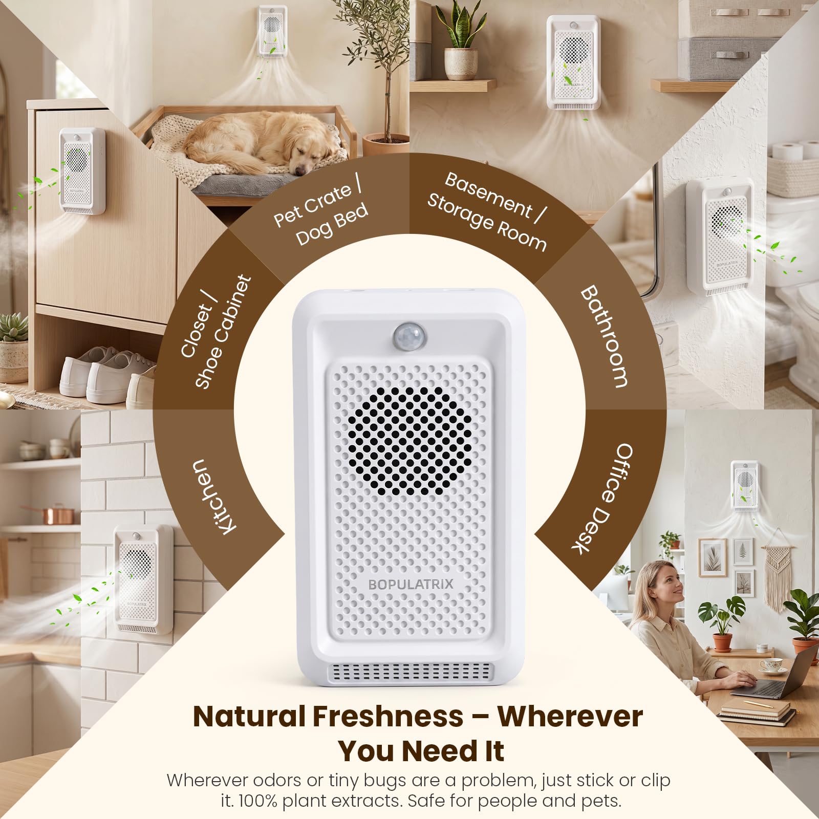 Bopulatrix Cat Litter Deodorizer with Motion Sensor, 2-in-1 Pet Odor Eliminator & Freshener, Rechargeable Litter Box Deodorizer with Advanced Pod, 30dB Quiet Odor Neutralizer