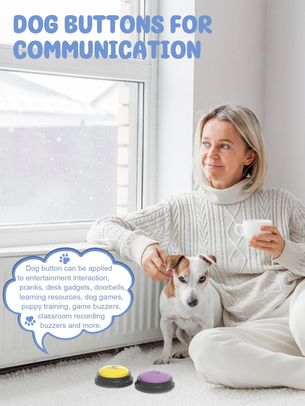 Acools Dog Communication Buttons with 30s Voice Recording, Waterproof Anti-Slip Mat & Scene Stickers
