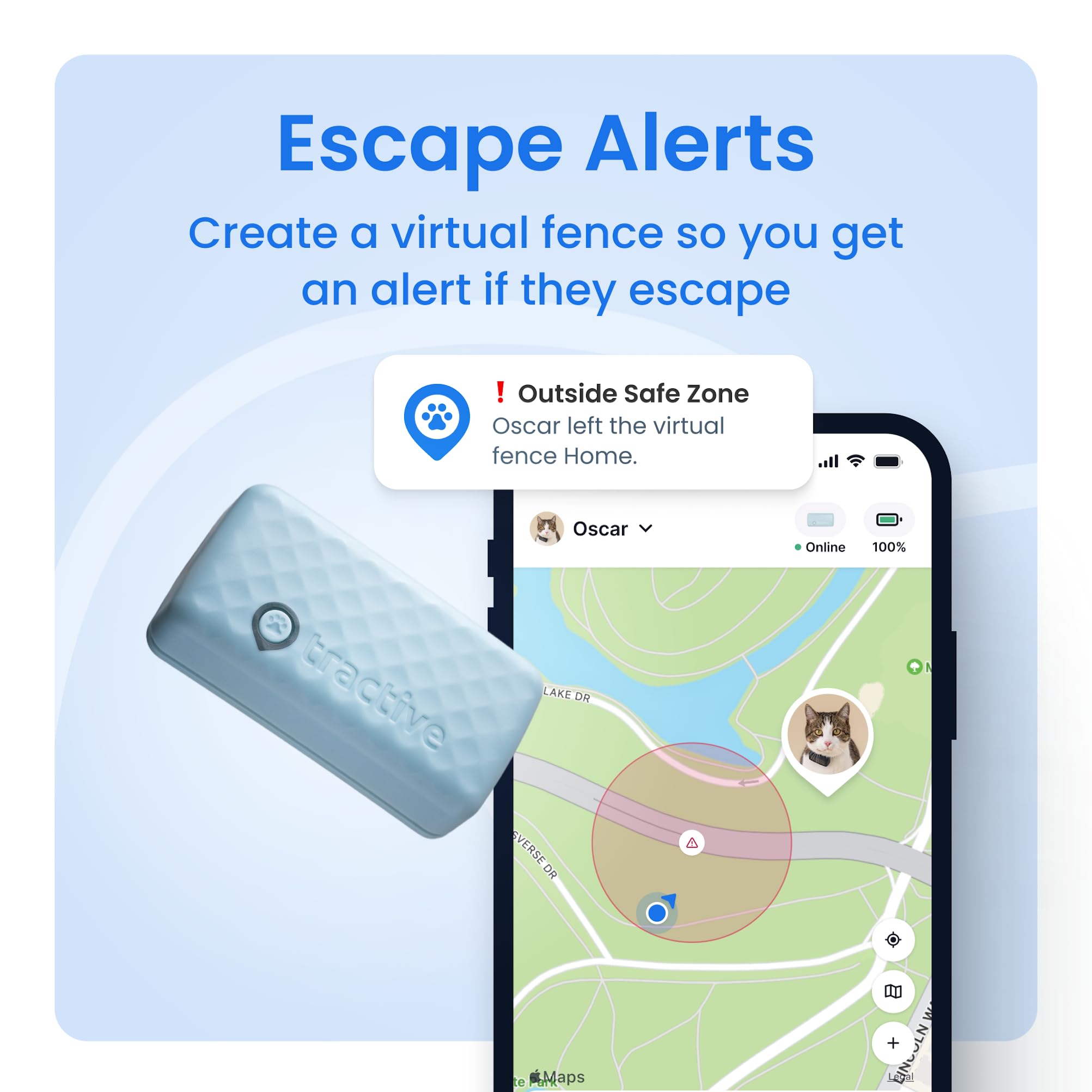 Tractive Smart Cat GPS Tracker | Real-Time Location & Wellness Monitoring for Cats 6.5 lbs+ | Territory & Location History | Up to 5-Day Battery | Breakaway Collar Included