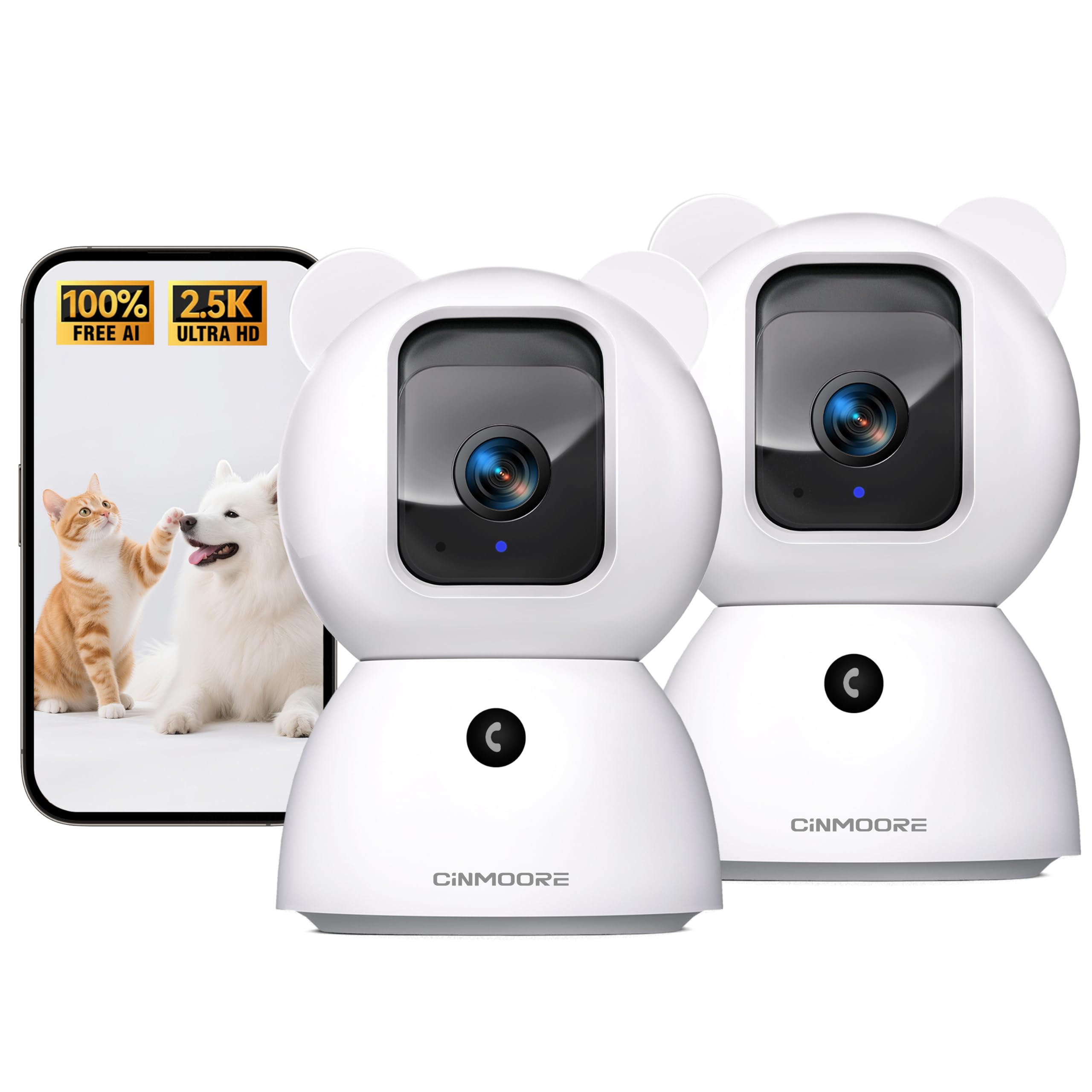 CINMOORE Security Camera Indoor, Non-Subscription AI Person/Pet/Cry Detection