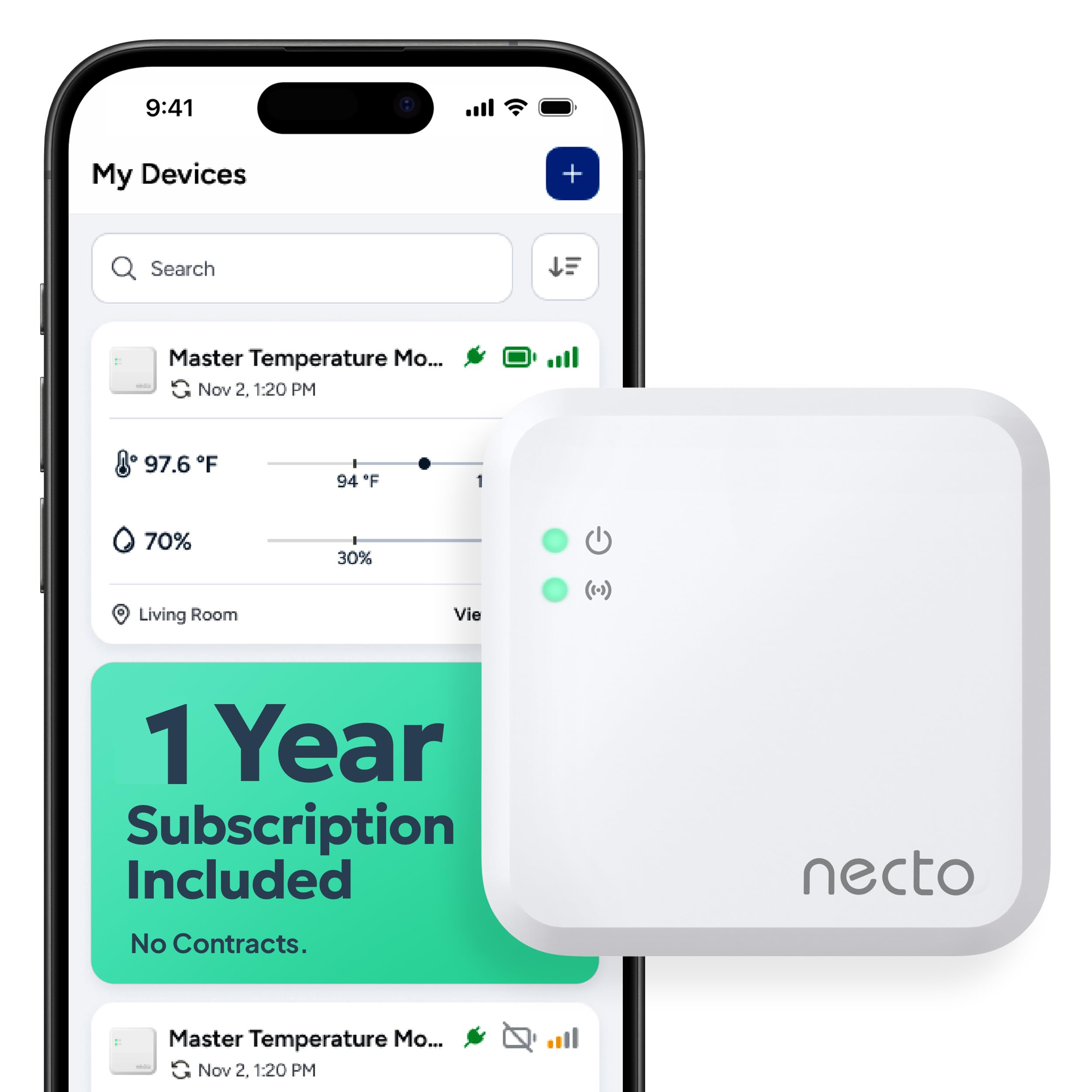 Necto RV Pet Temperature Monitor - No WiFi Required - Remote Power Outage & Temp Sensor with App Alerts. Cellular Monitoring System for Car, Home Safety & Server Room