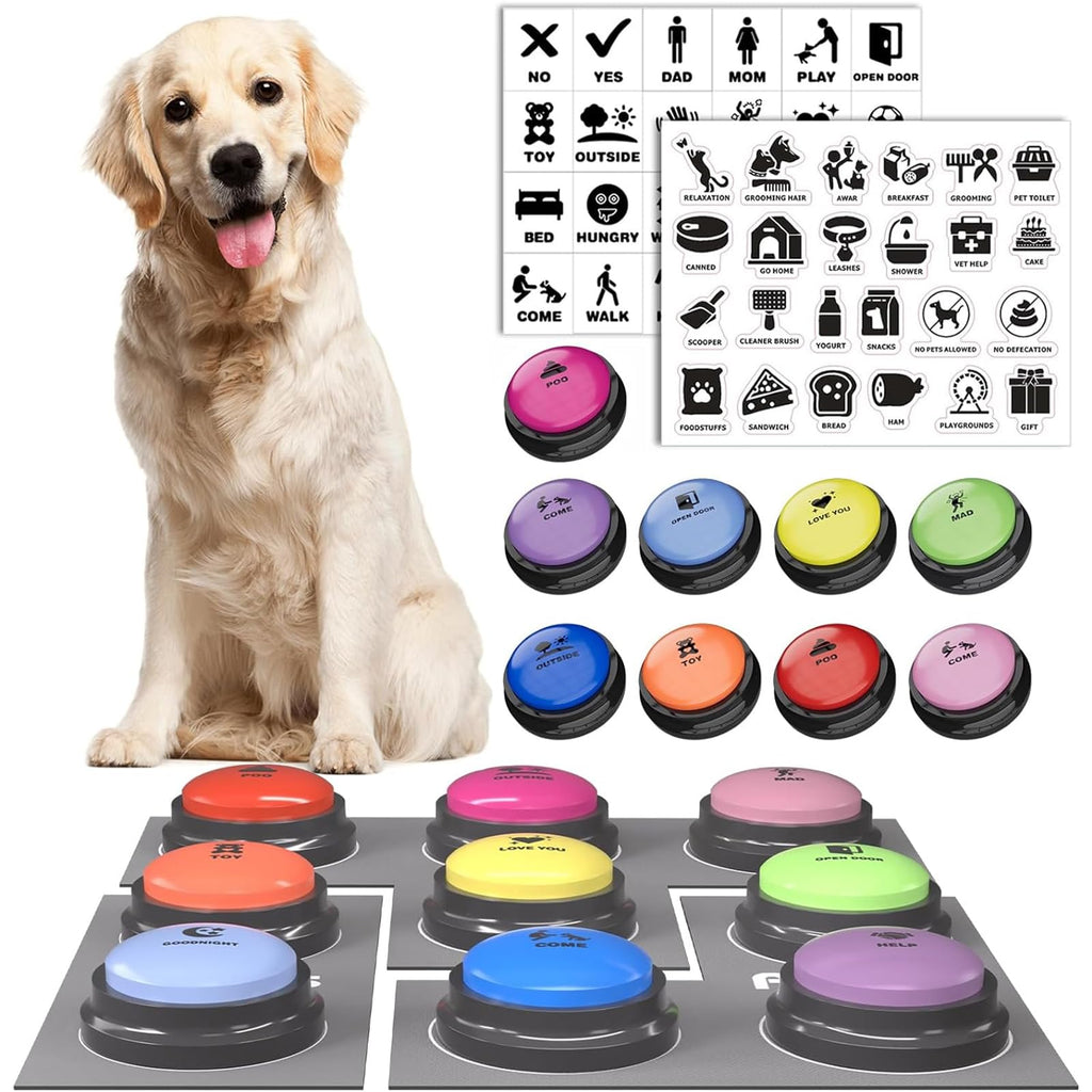 Acools Dog Communication Buttons with 30s Voice Recording, Waterproof Anti-Slip Mat & Scene Stickers
