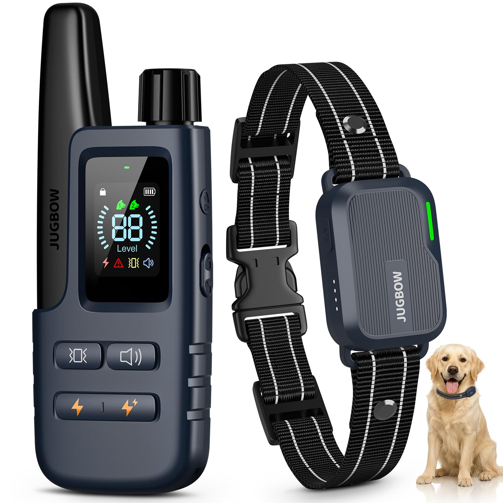 Jugbow Dog Shock Collar - 4500FT Dog Training Collar with Remote, IPX8 Waterproof Electric Dog Collar with 4 Training Modes, Security Lock, Rechargeable eCollar for 10-120lbs Small Medium Large Dogs