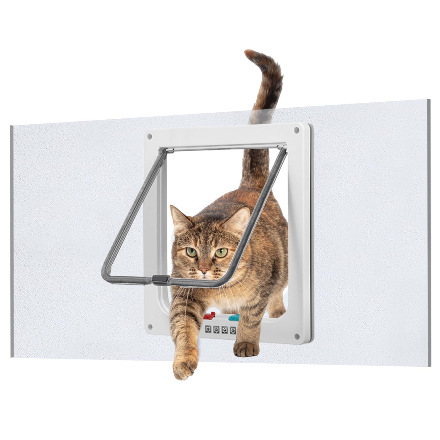 Cat Door for Window, Safety Cat Window with 4 Way Lock, Pet Friendly Window Cat Door Insert, Ease of Installation, Magnetic Closure, Weatherproof Design