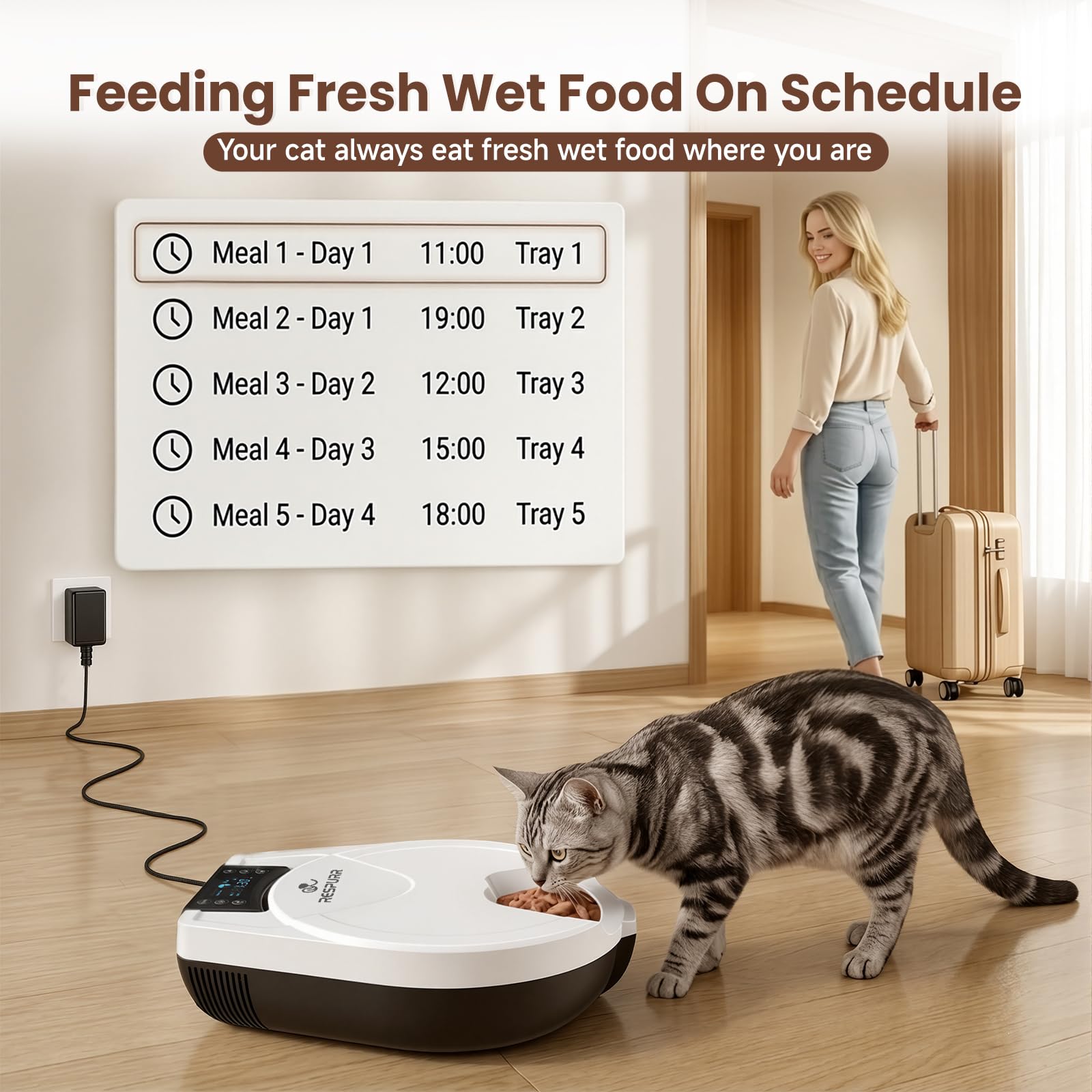 Refrigerated Auto Cat Feeder, 5 Freshness Meals