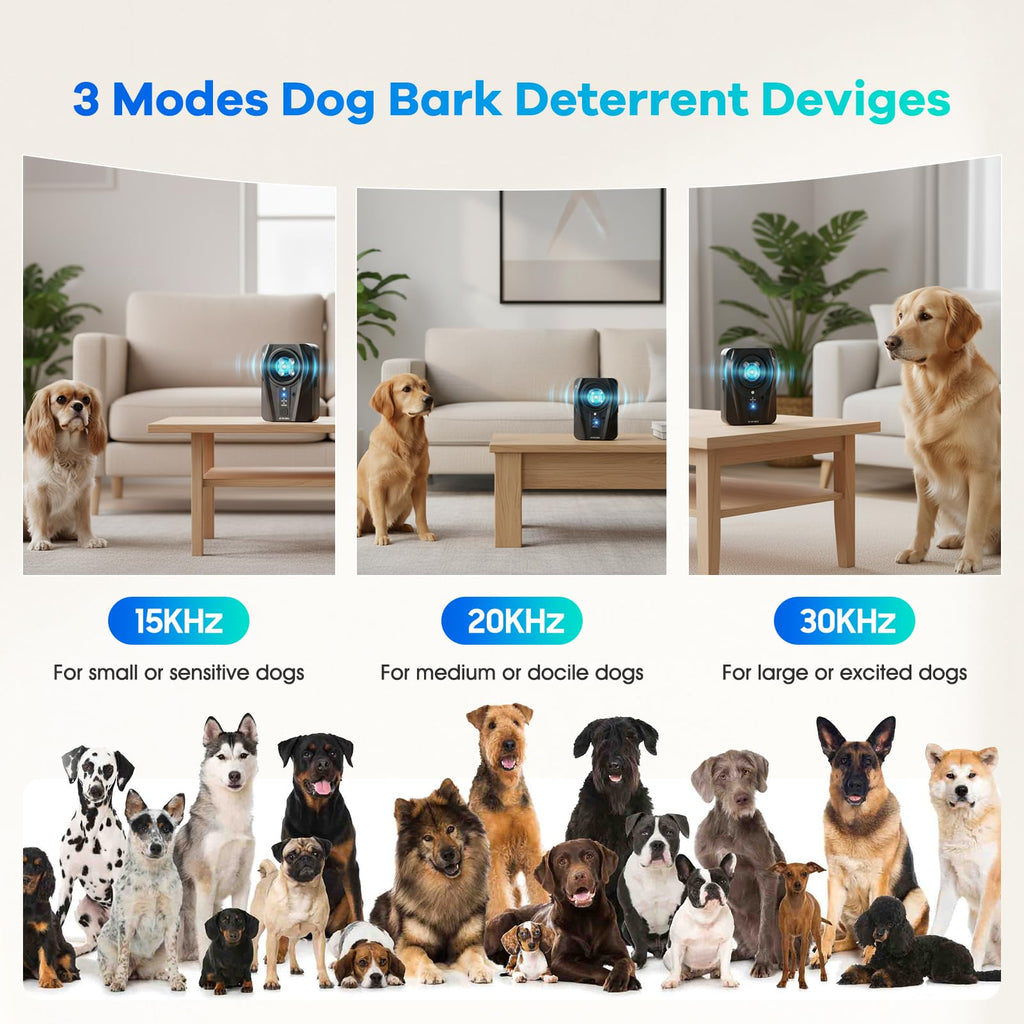 Queenmew Dog Bark Deterrent Devices, 3 Modes Ultrasonic Anti Barking Device for Dogs, Rechargble Barking Control Devices, Effective Stop Bark Box for Dog Training in Outdoor & Indoor