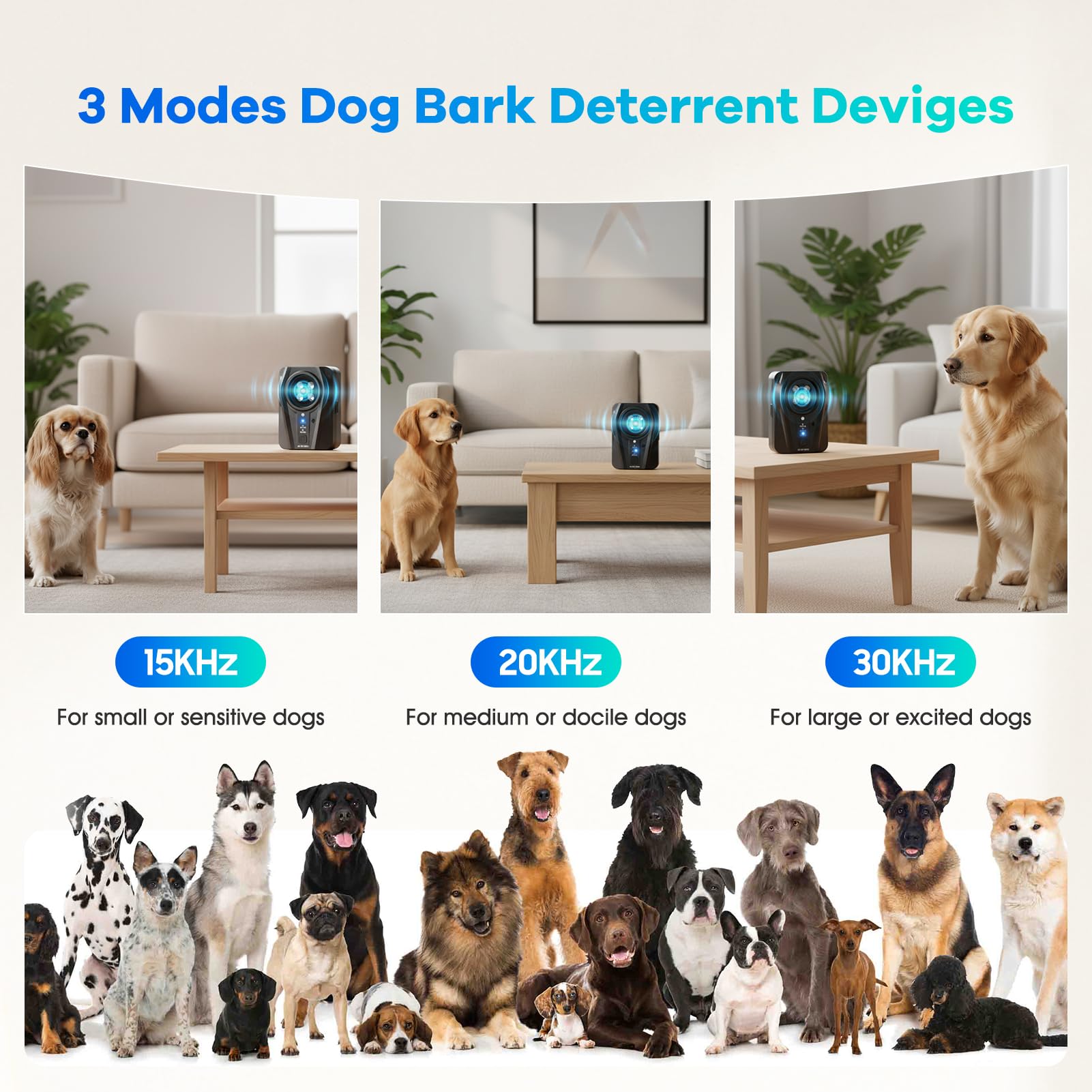 Queenmew Dog Bark Deterrent Devices, 3 Modes Ultrasonic Anti Barking Device for Dogs, Rechargble Barking Control Devices, Effective Stop Bark Box for Dog Training in Outdoor & Indoor
