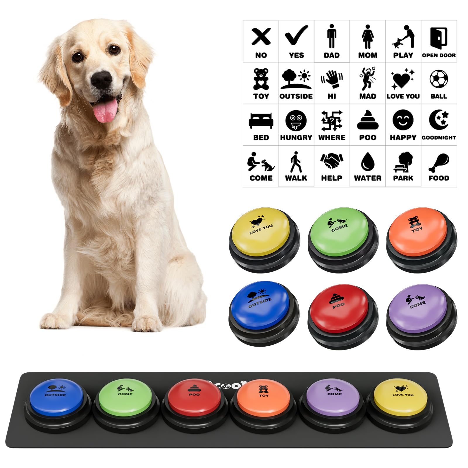 Acools Dog Communication Buttons with 30s Voice Recording, Waterproof Anti-Slip Mat & Scene Stickers