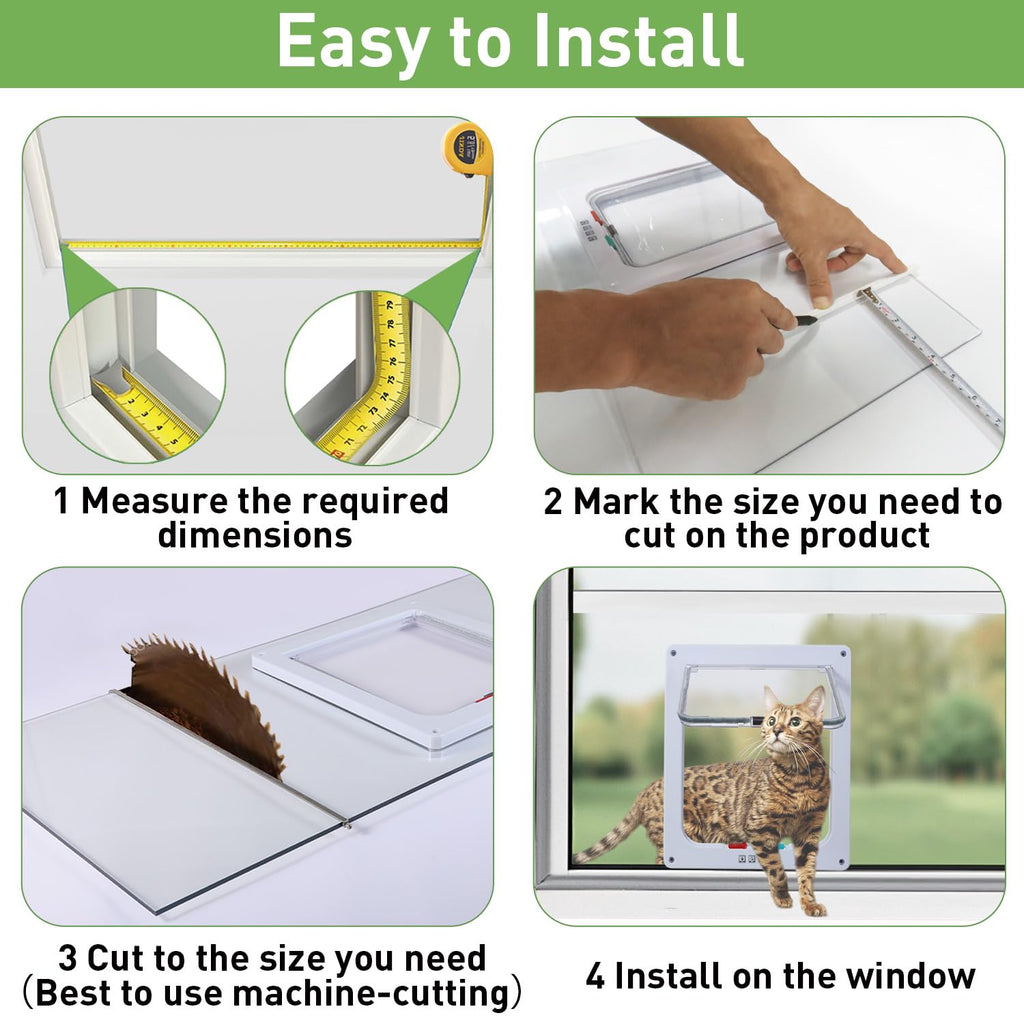 Cat Door for Window, Safety Cat Window with 4 Way Lock, Pet Friendly Window Cat Door Insert, Ease of Installation, Magnetic Closure, Weatherproof Design