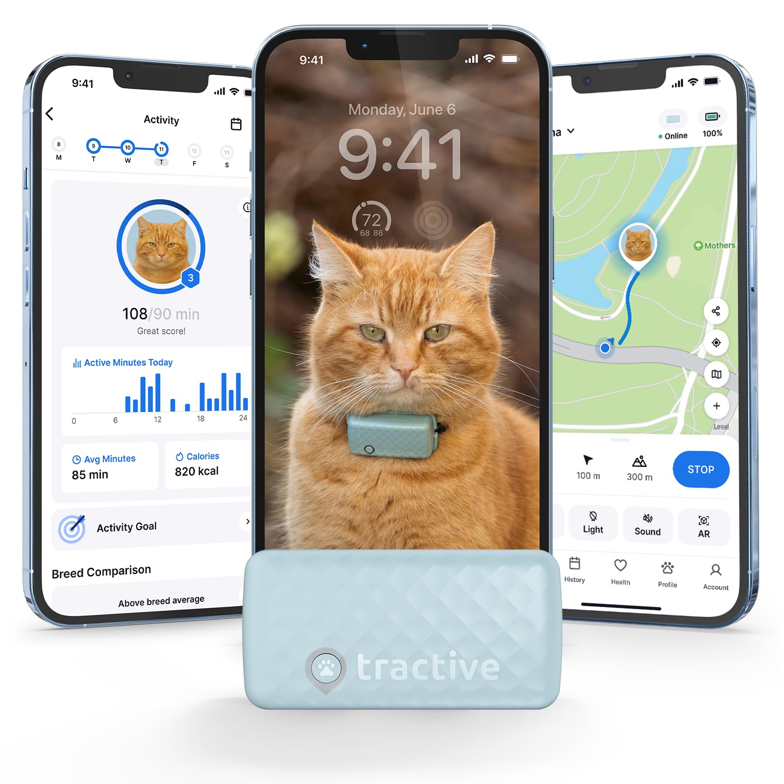 Tractive Smart Cat GPS Tracker | Real-Time Location & Wellness Monitoring for Cats 6.5 lbs+ | Territory & Location History | Up to 5-Day Battery | Breakaway Collar Included