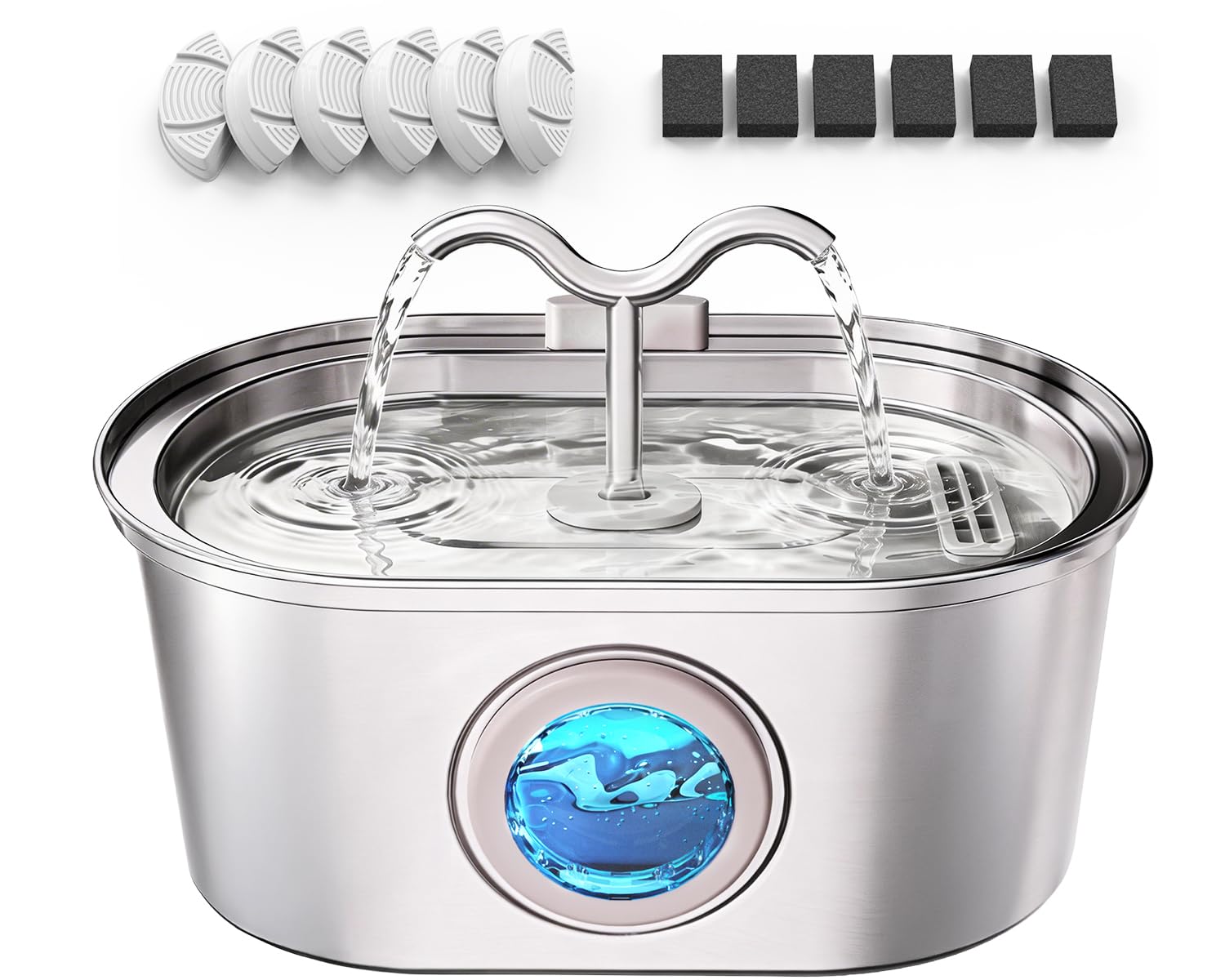 Stainless Steel Cat Water Fountain, 108oz/3.2L Pet Water Fountain for Cats Indoor, with Dual Spouts for Multiple Cats, Ultra-Quiet Automatic Dog Water Dispenser