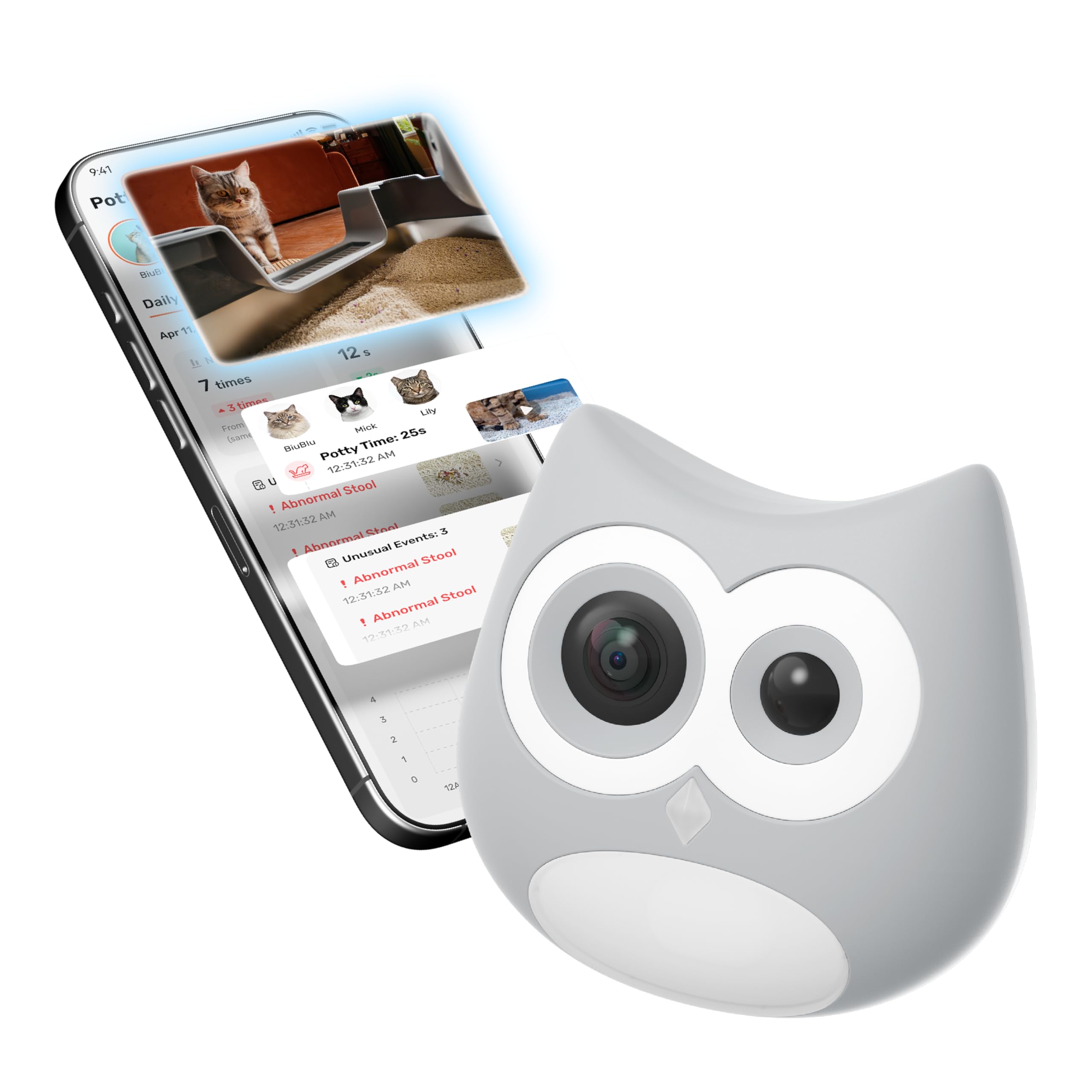 SiiPet AI Cat Camera – Litter Box Monitoring, Cat Camera with Phone APP Indoor, Multi-Cat Recognition, Early UTI & Diarrhea Health Indicating, Wireless Pet Cam with Night Vision