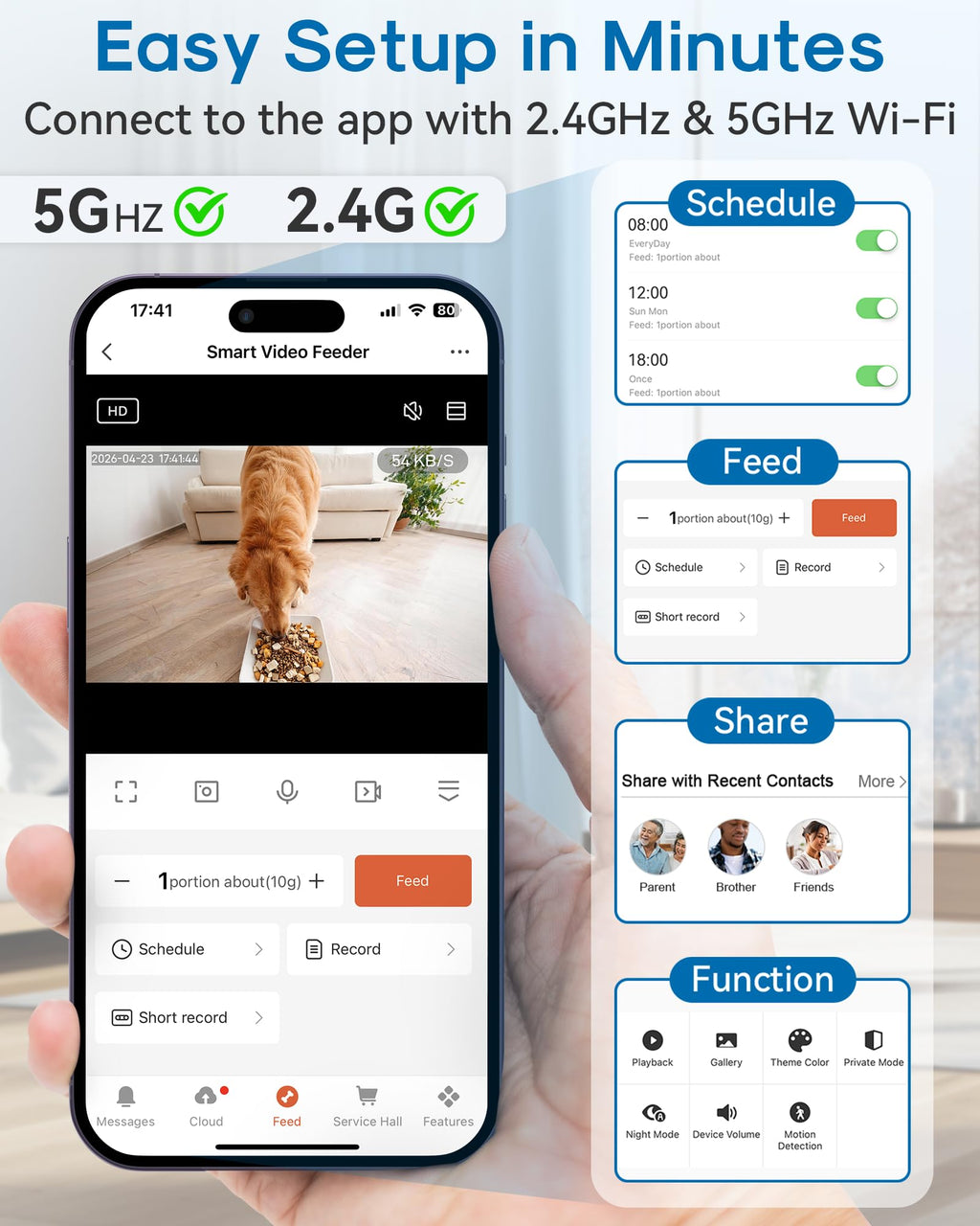 15L/63 Cups Automatic Dog Feeder for Large Breeds: Feeds for 18–25 Days - Anti-Clog Design for 2–23mm Kibble - 5G WiFi Auto Dog Food Dispenser with HD Camera and Timer for Busy Pet Parents