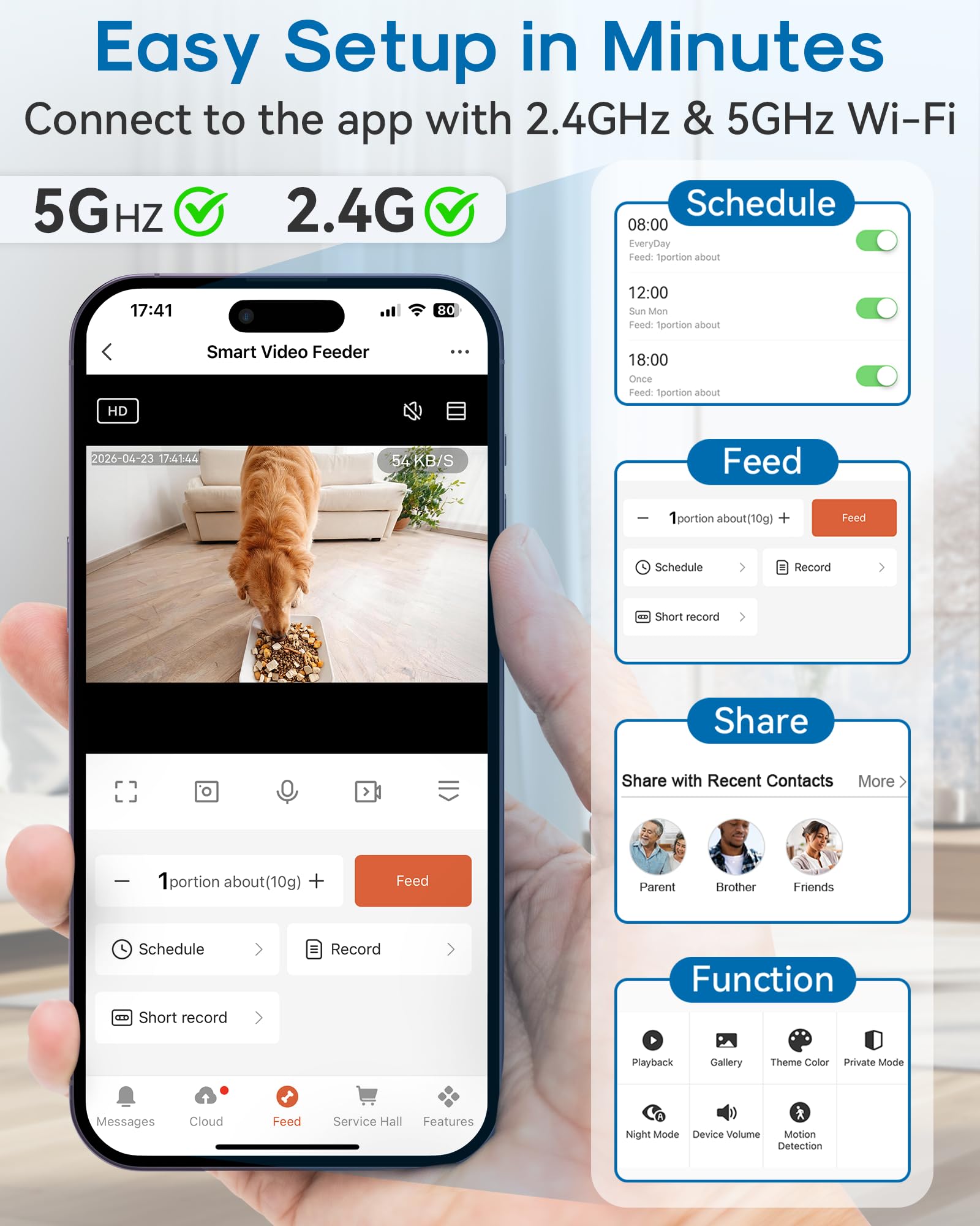 15L/63 Cups Automatic Dog Feeder for Large Breeds: Feeds for 18–25 Days - Anti-Clog Design for 2–23mm Kibble - 5G WiFi Auto Dog Food Dispenser with HD Camera and Timer for Busy Pet Parents