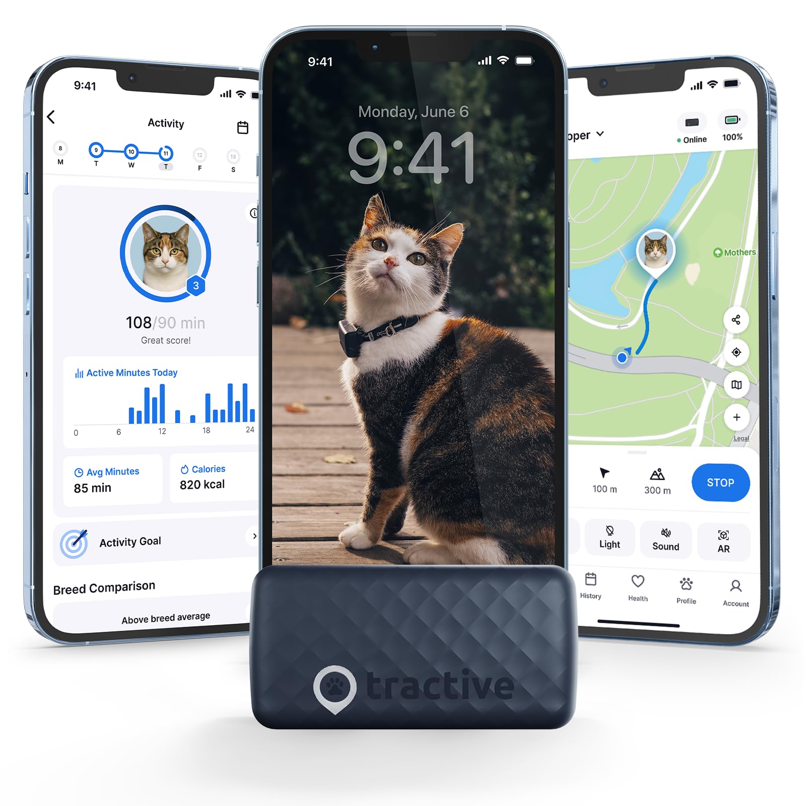 Tractive Smart Cat GPS Tracker | Real-Time Location & Wellness Monitoring for Cats 6.5 lbs+ | Territory & Location History | Up to 5-Day Battery | Breakaway Collar Included