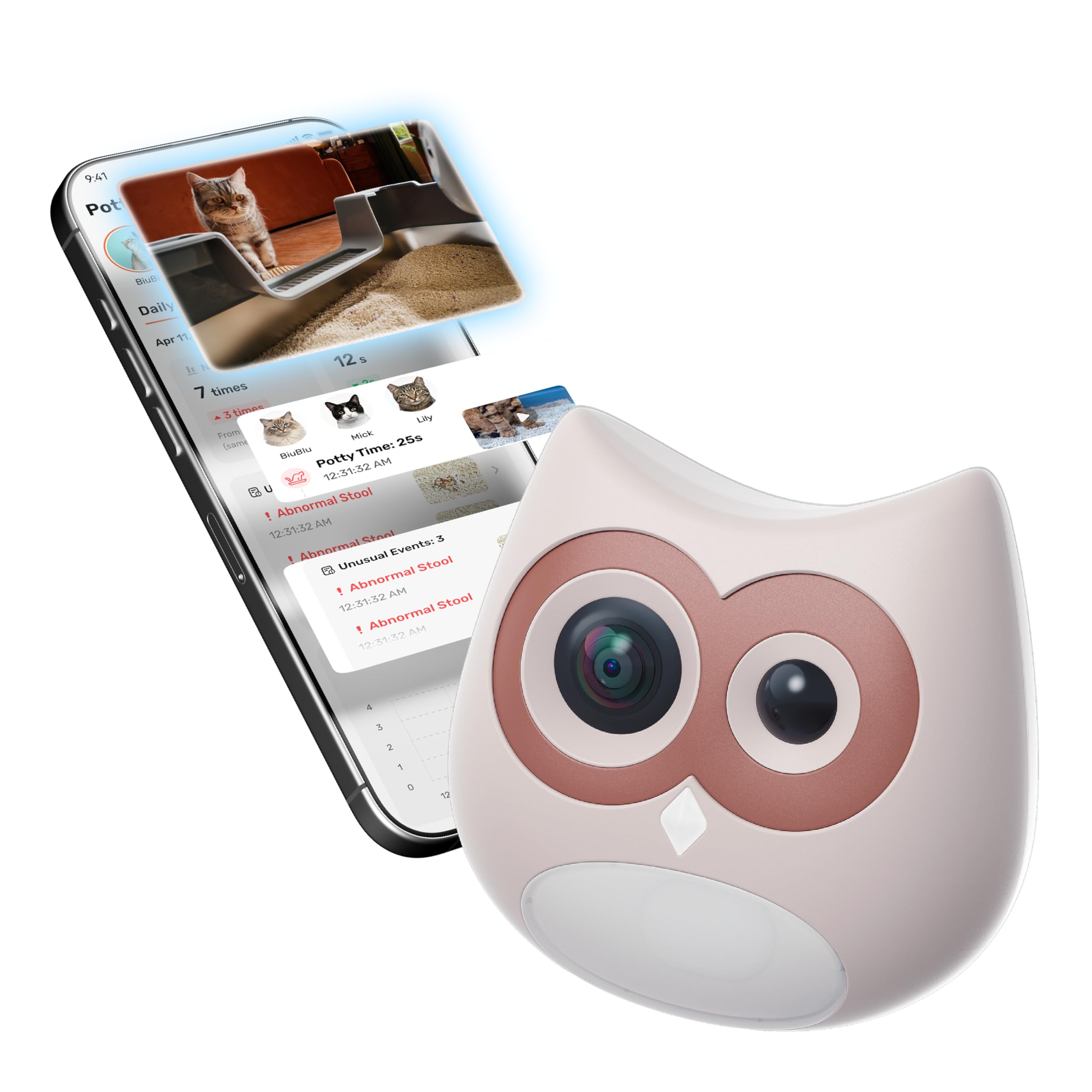 SiiPet AI Cat Camera – Litter Box Monitoring, Cat Camera with Phone APP Indoor, Multi-Cat Recognition, Early UTI & Diarrhea Health Indicating, Wireless Pet Cam with Night Vision