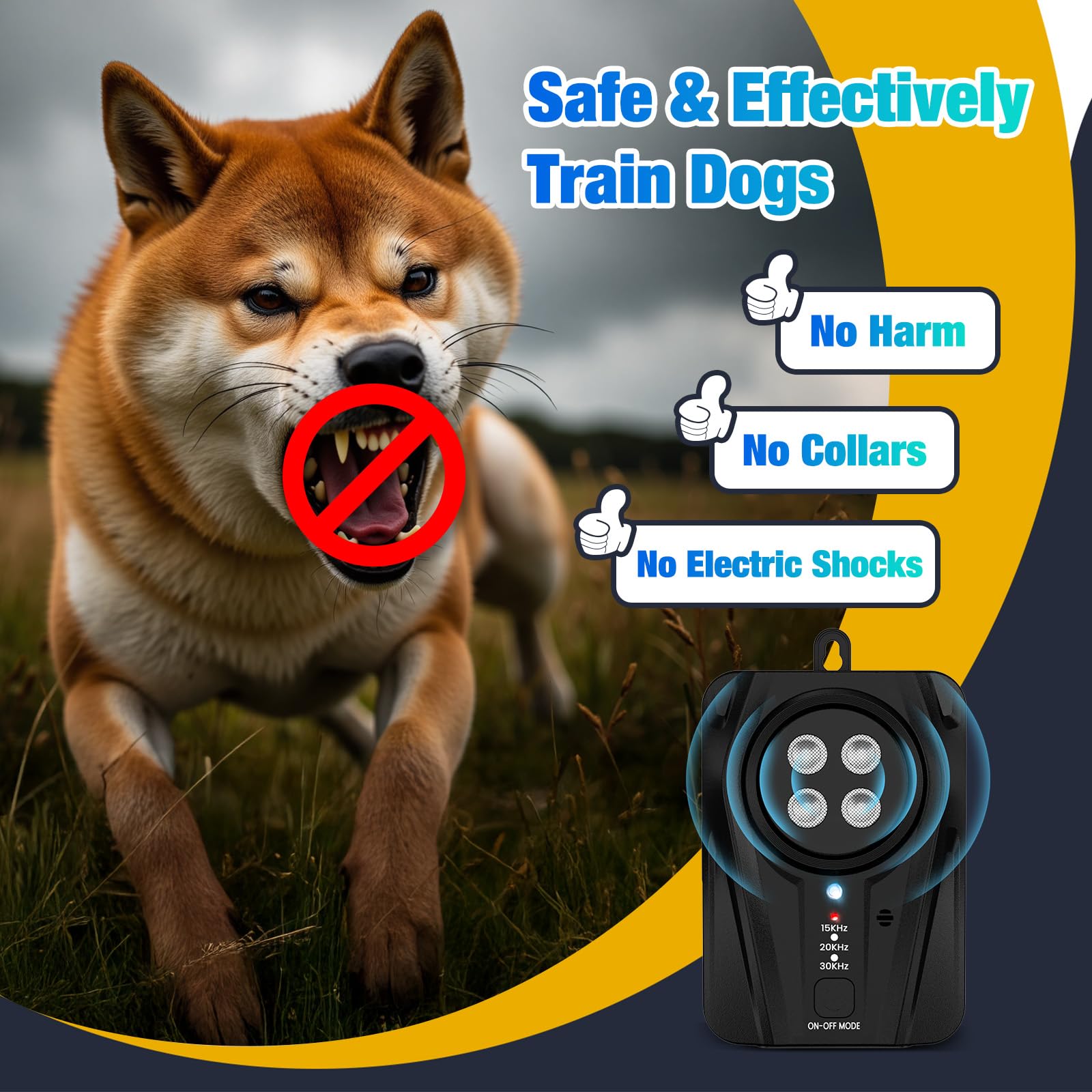 Queenmew Dog Bark Deterrent Devices, 3 Modes Ultrasonic Anti Barking Device for Dogs, Rechargble Barking Control Devices, Effective Stop Bark Box for Dog Training in Outdoor & Indoor