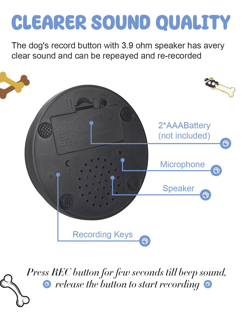 Acools Dog Communication Buttons with 30s Voice Recording, Waterproof Anti-Slip Mat & Scene Stickers