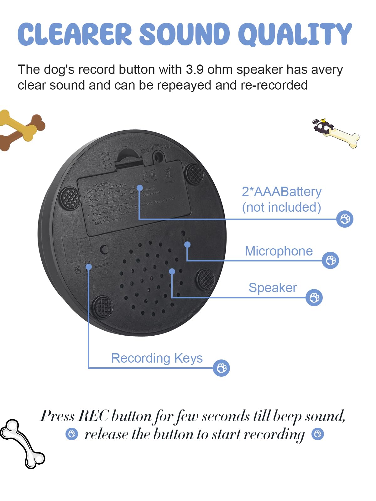 Acools Dog Communication Buttons with 30s Voice Recording, Waterproof Anti-Slip Mat & Scene Stickers