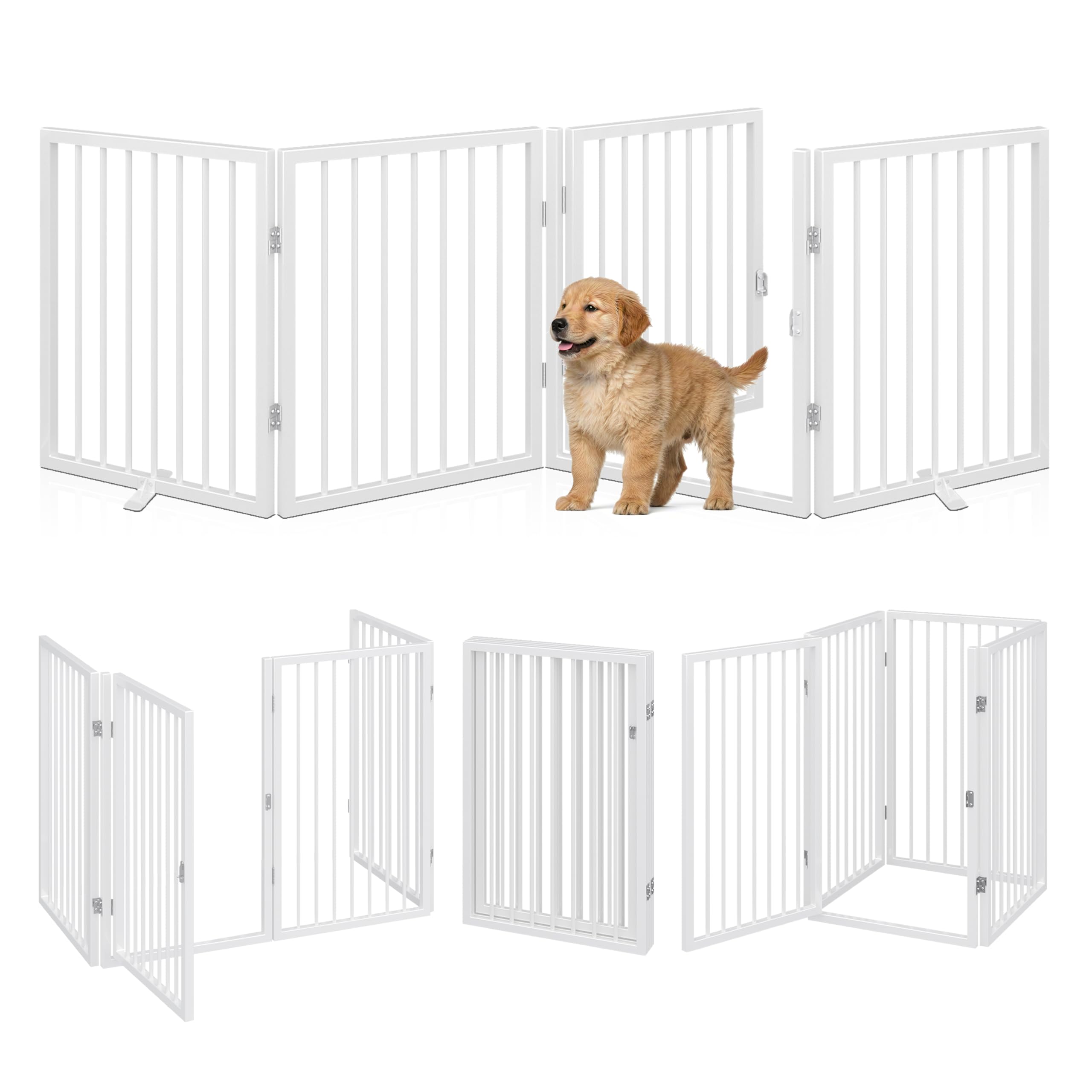 Vantas Folding No-Assembly Metal Pet Gate 24" Wide, 30" Tall Dog Gate, Freestanding Wire Pet Gate Dog Door