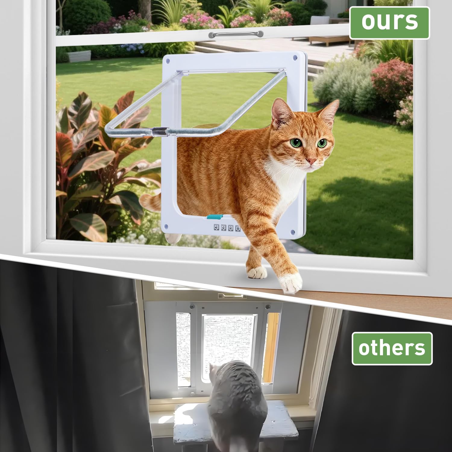 Cat Door for Window, Safety Cat Window with 4 Way Lock, Pet Friendly Window Cat Door Insert, Ease of Installation, Magnetic Closure, Weatherproof Design
