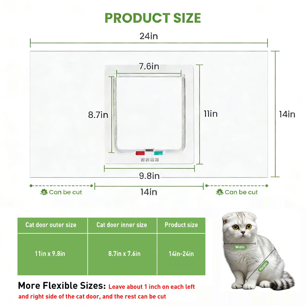 Cat Door for Window, Safety Cat Window with 4 Way Lock, Pet Friendly Window Cat Door Insert, Ease of Installation, Magnetic Closure, Weatherproof Design