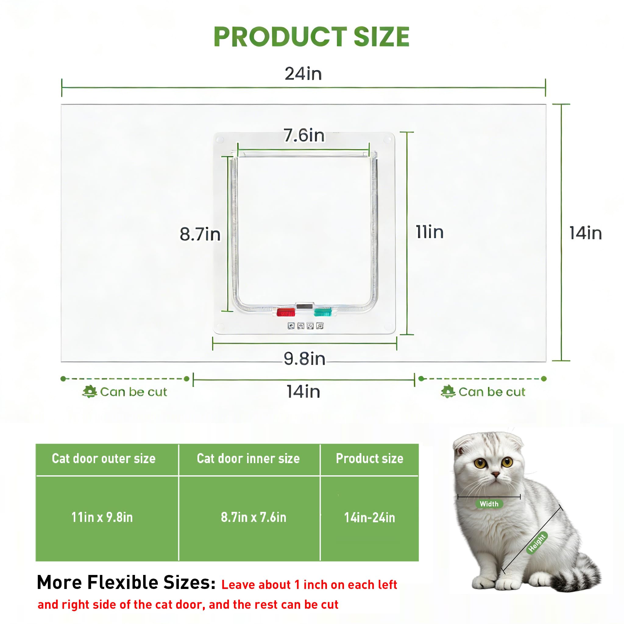Cat Door for Window, Safety Cat Window with 4 Way Lock, Pet Friendly Window Cat Door Insert, Ease of Installation, Magnetic Closure, Weatherproof Design