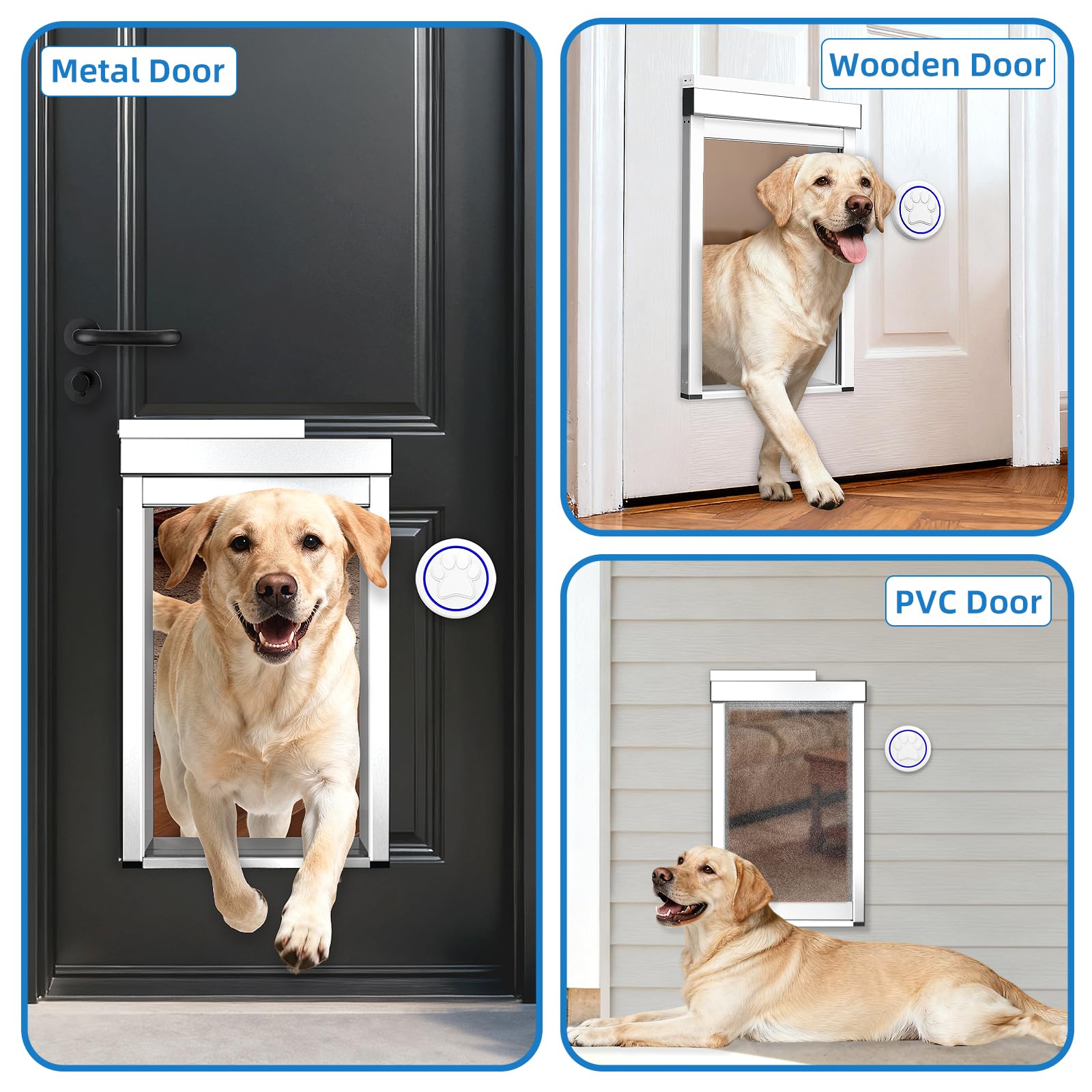 Automatic Dog Door with Doorbell Activation, 2-Flap Electronic Smart Pet Door with Anti-Pinch, No Collar Needed, Aluminum Lockable Weatherproof Telescoping Tunnel for Pets