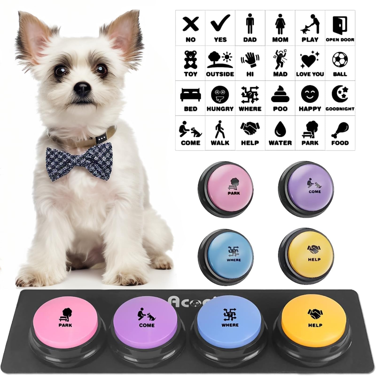 Acools Dog Communication Buttons with 30s Voice Recording, Waterproof Anti-Slip Mat & Scene Stickers